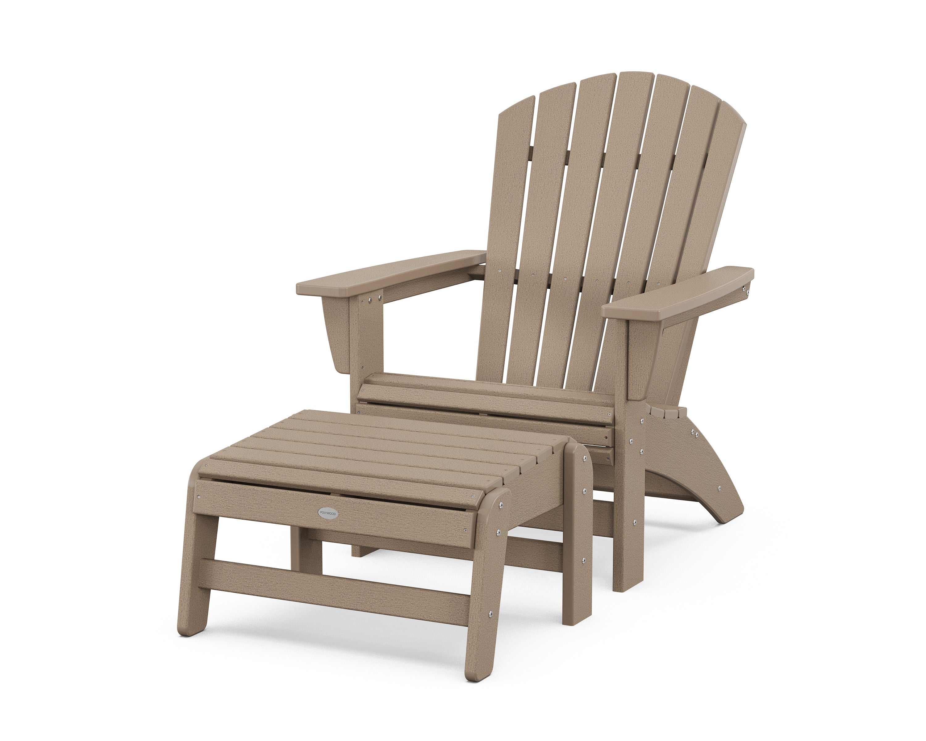POLYWOOD Nautical Grand Adirondack Chair with Ottoman in Vintage Sahara