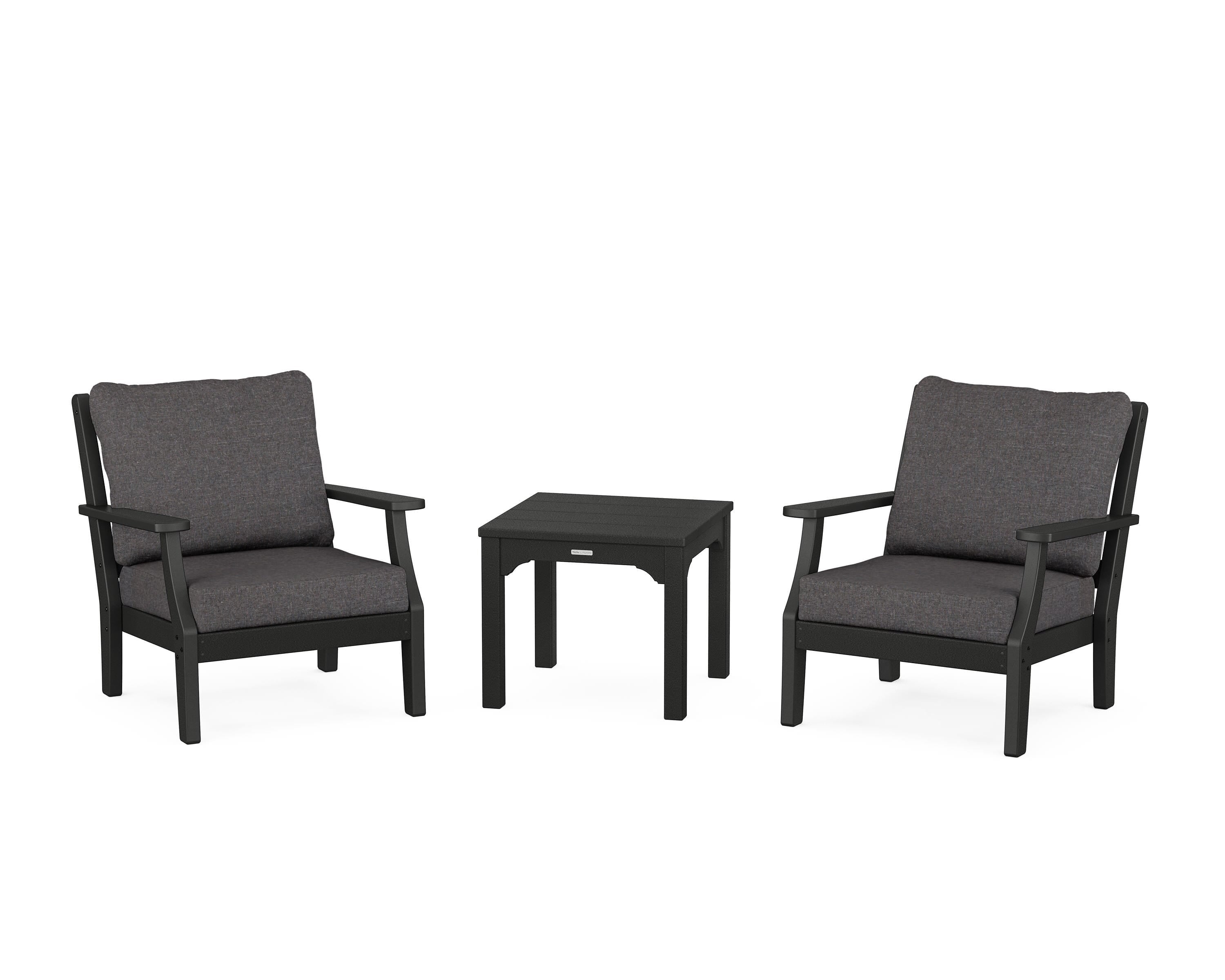 Martha Stewart by POLYWOOD Chinoiserie 3-Piece Deep Seating Set in Black / Ash Charcoal