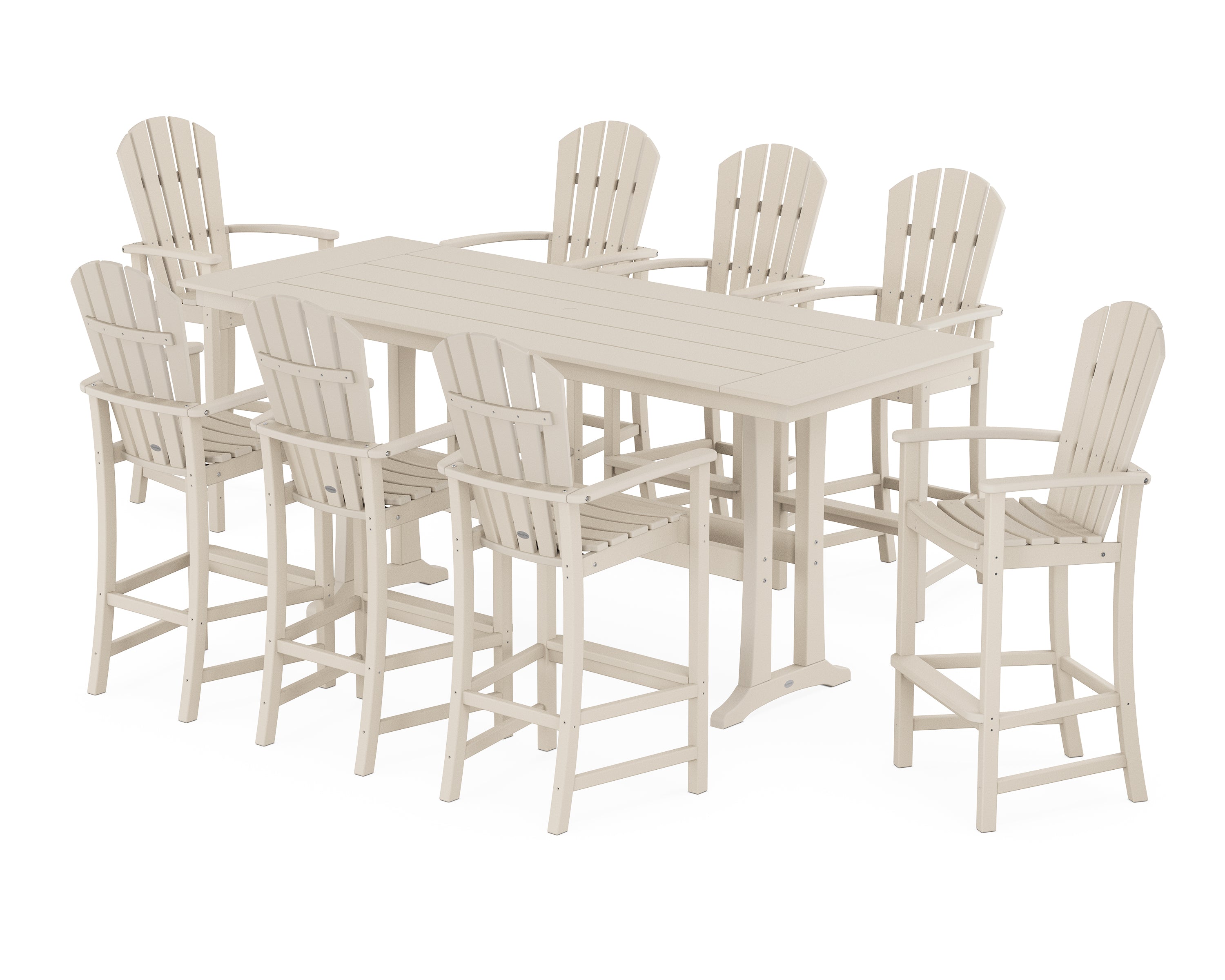 POLYWOOD Palm Coast 9-Piece Farmhouse Bar Set with Trestle Legs in Sand