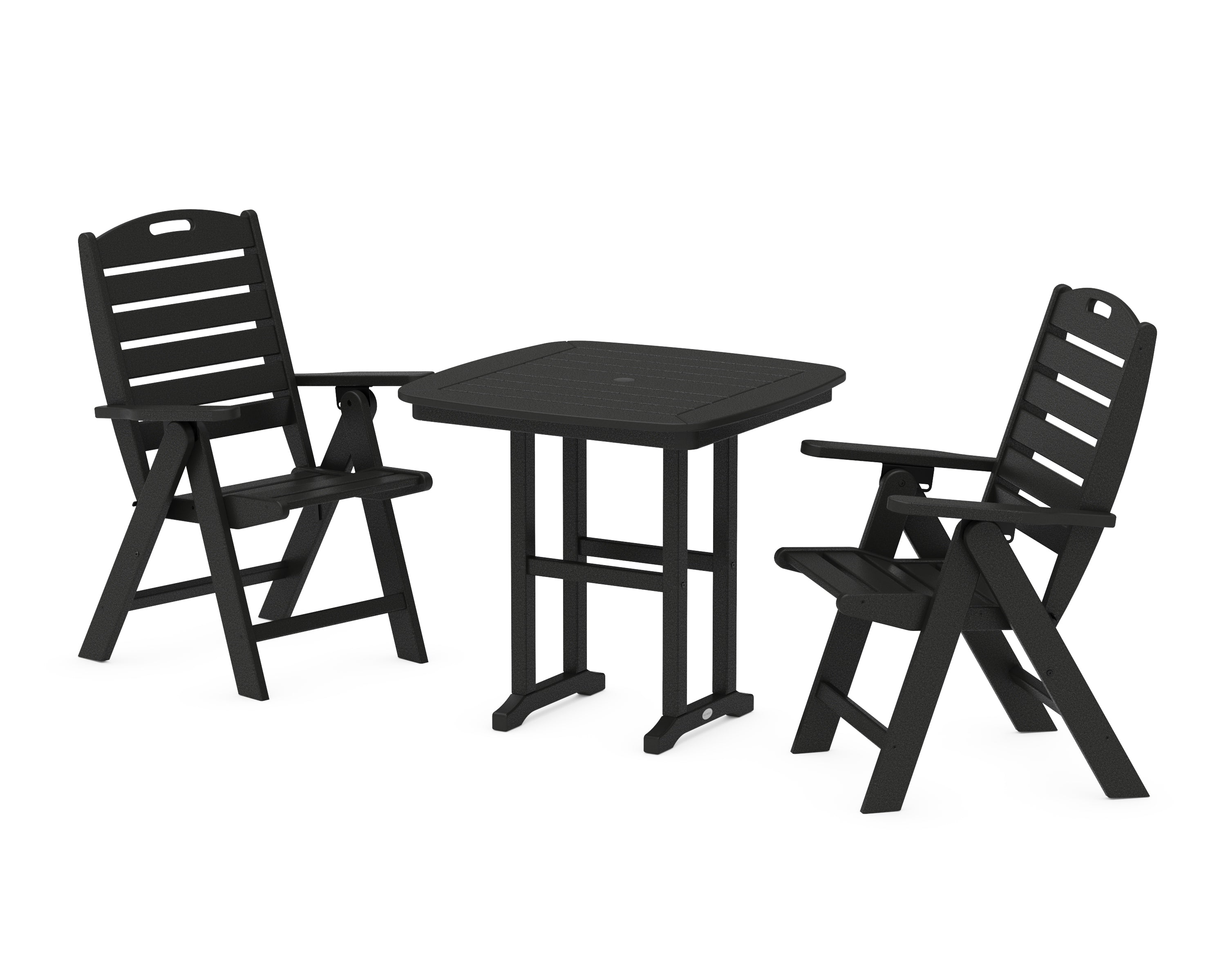 POLYWOOD Nautical Folding Highback Chair 3-Piece Dining Set in Black