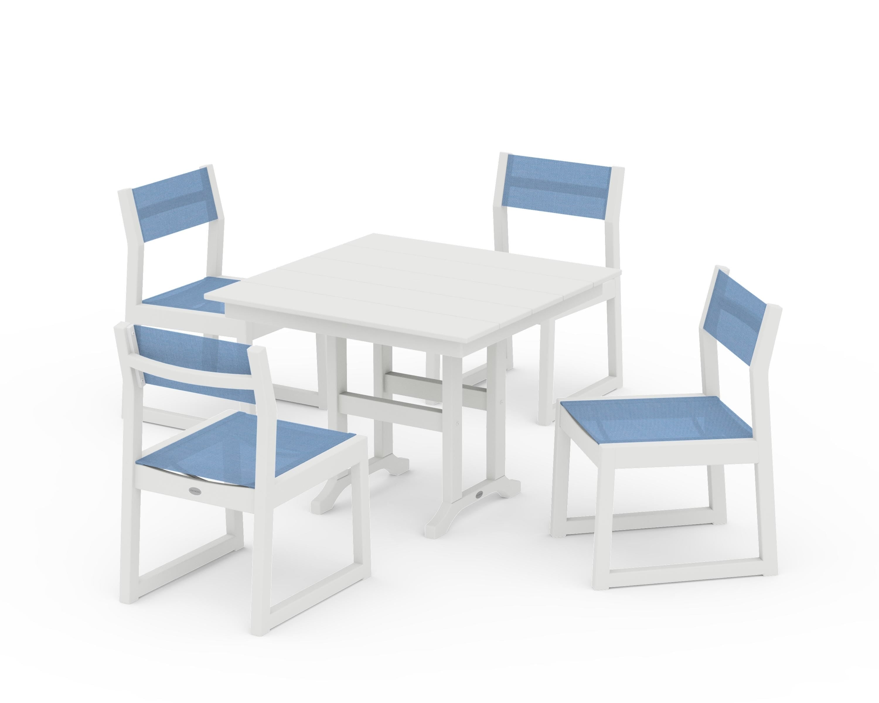 POLYWOOD EDGE Sling Side Chair 5-Piece Farmhouse Dining Set in Vintage White / Poolside Sling