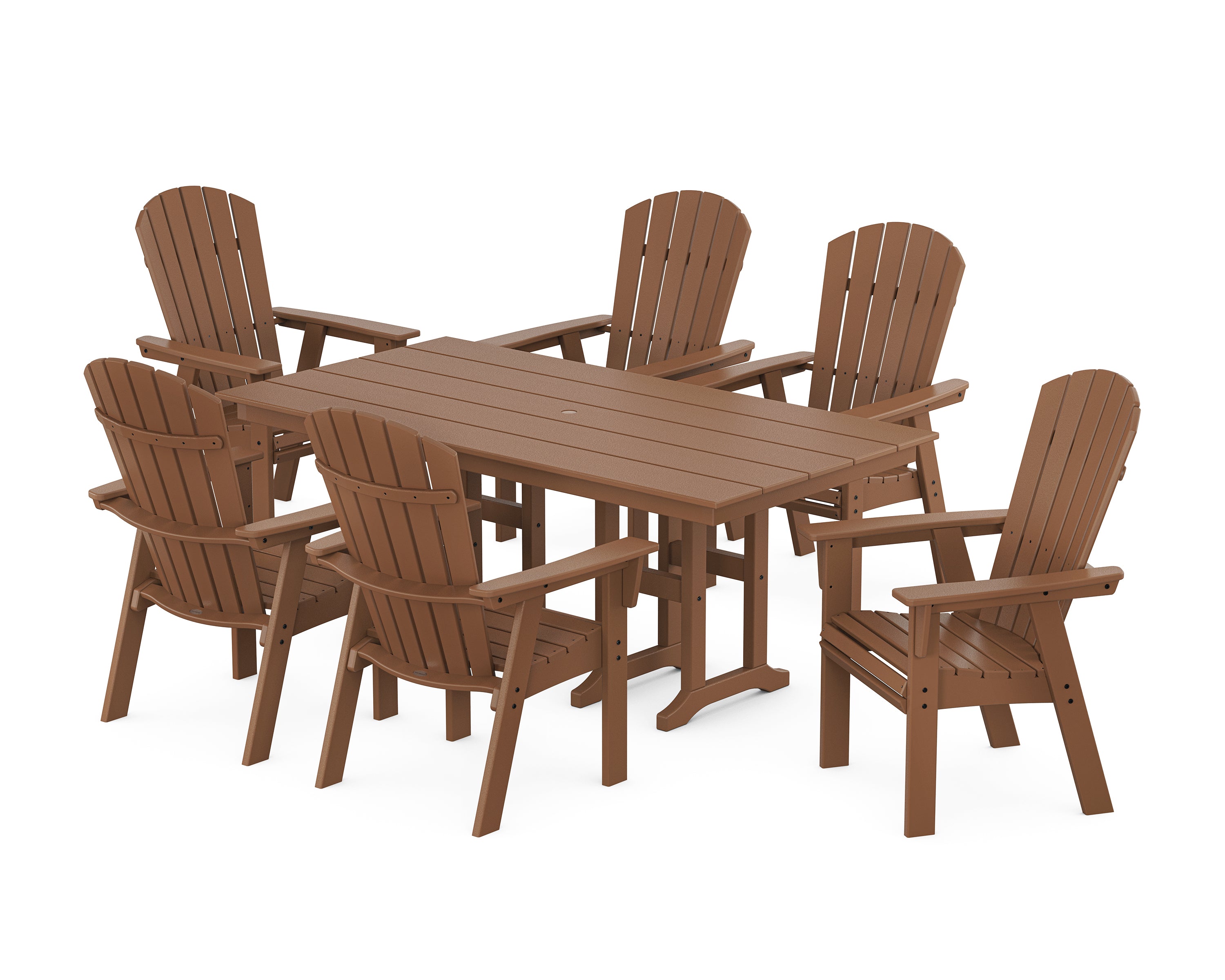 POLYWOOD Nautical Curveback Adirondack 7-Piece Farmhouse Dining Set in Teak