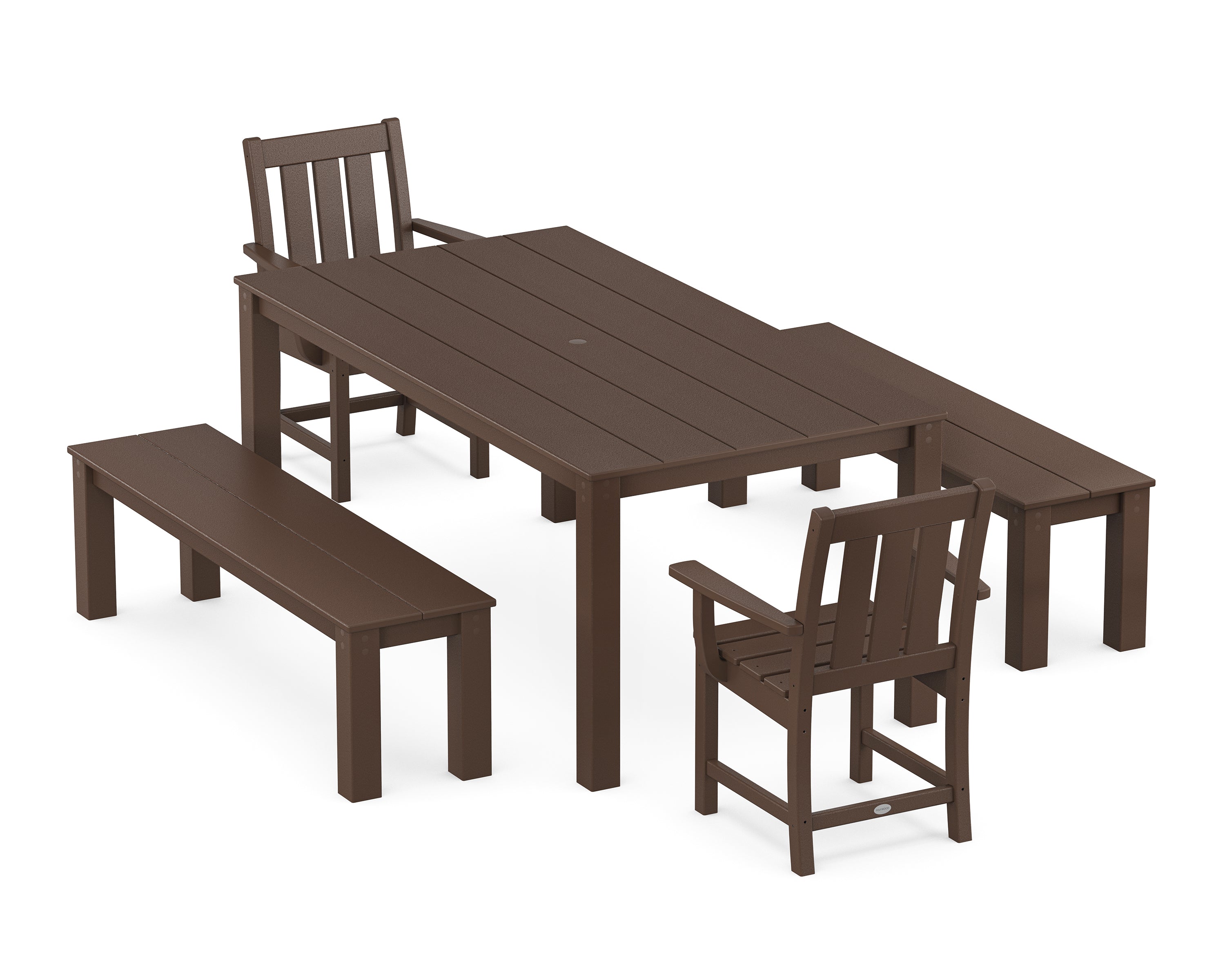 POLYWOOD Oxford 5-Piece Parsons Dining Set with Benches in Mahogany