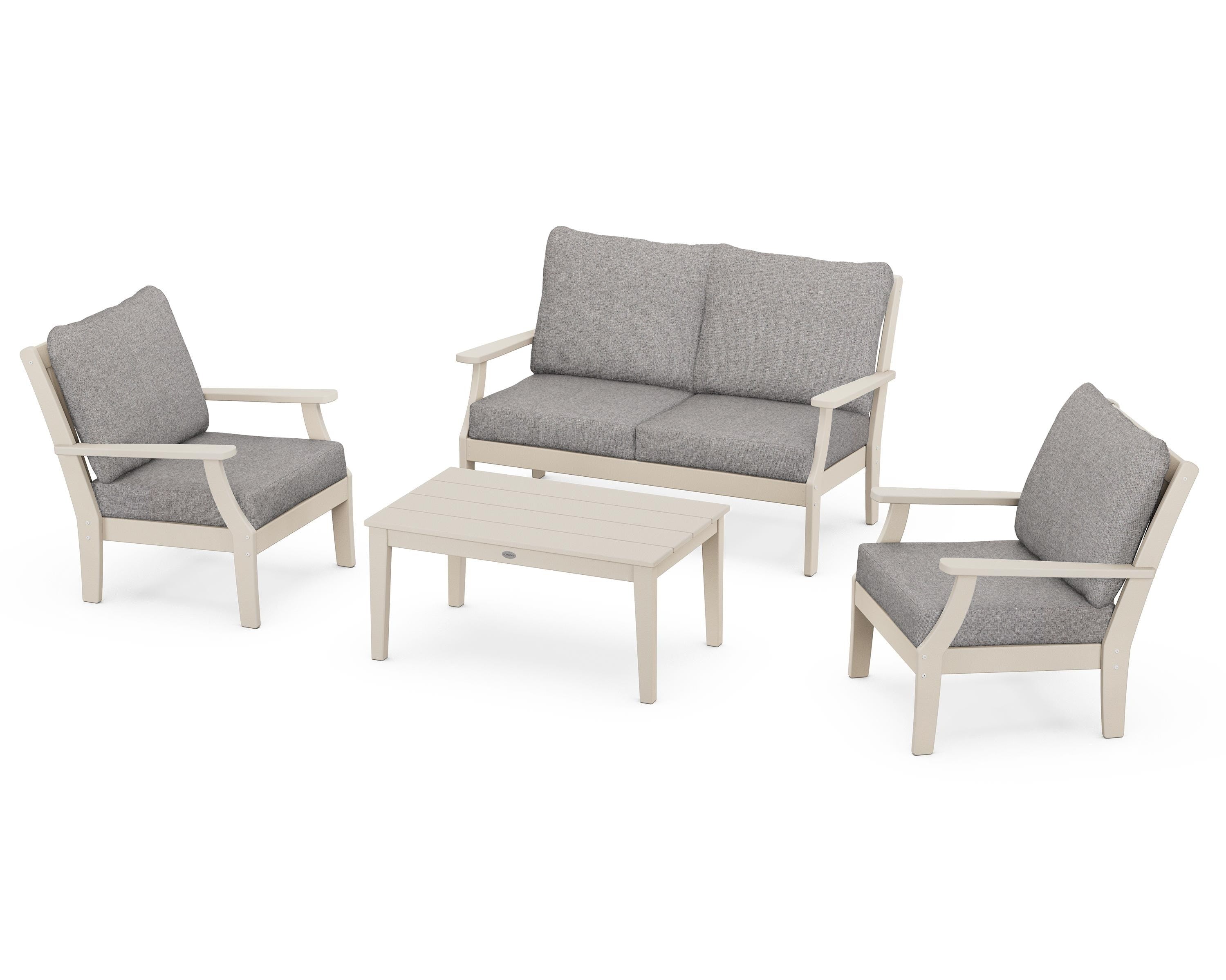 POLYWOOD Braxton 4-Piece Deep Seating Chair Set in Sand / Grey Mist