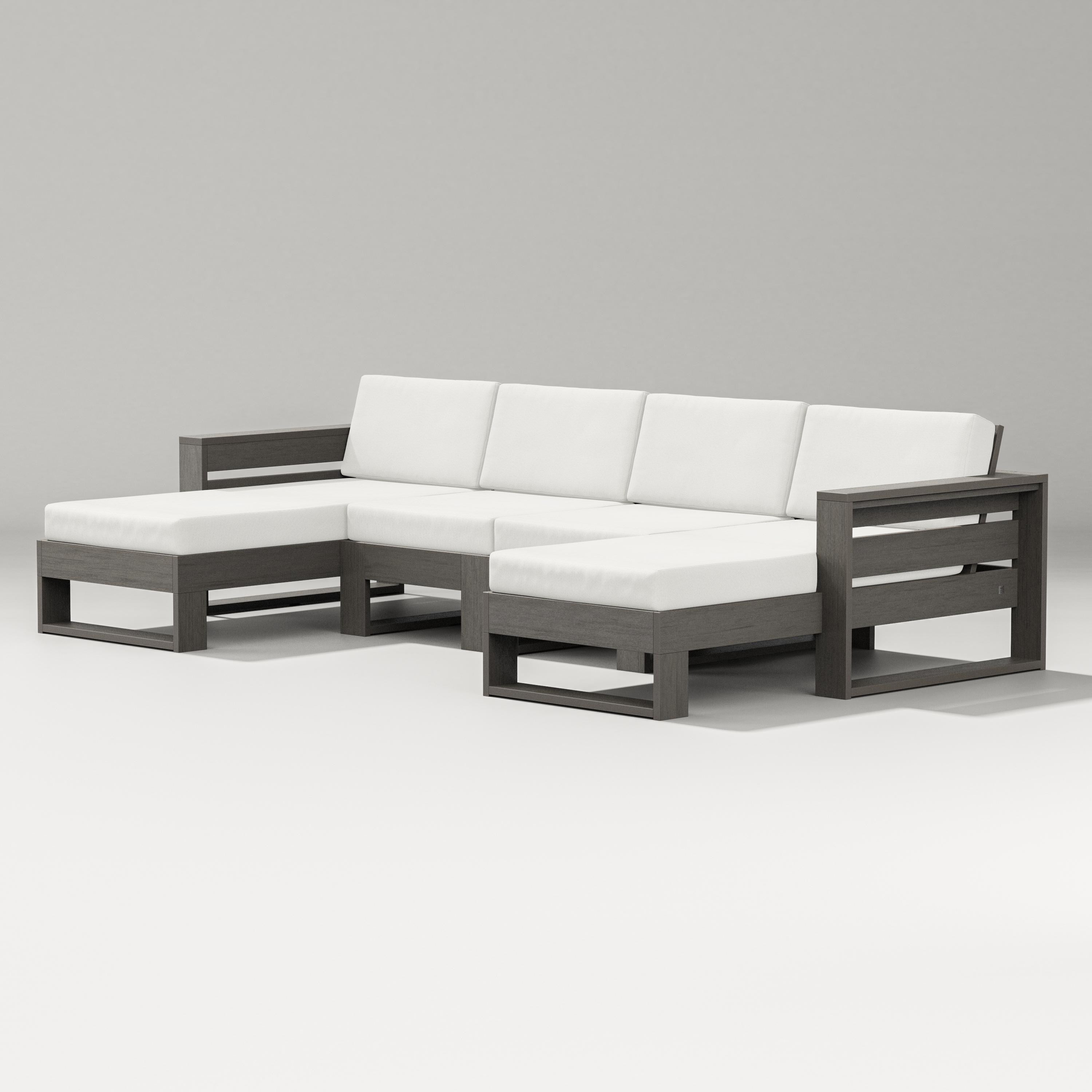 PW Designer Series Latitude Double Chaise Sectional in Driftwood / Natural Linen