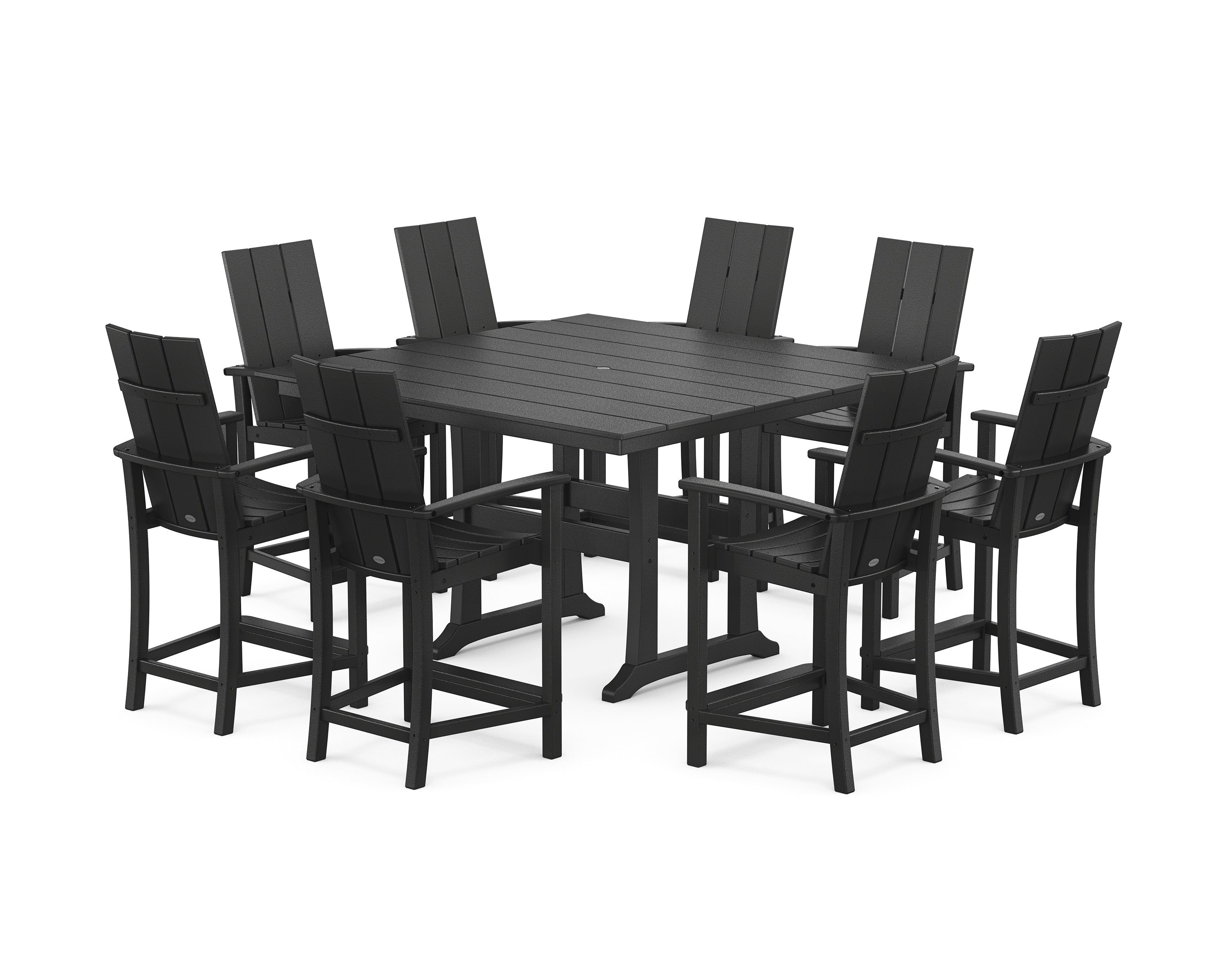 POLYWOOD Modern Adirondack 9-Piece Farmhouse Trestle Counter Set in Black