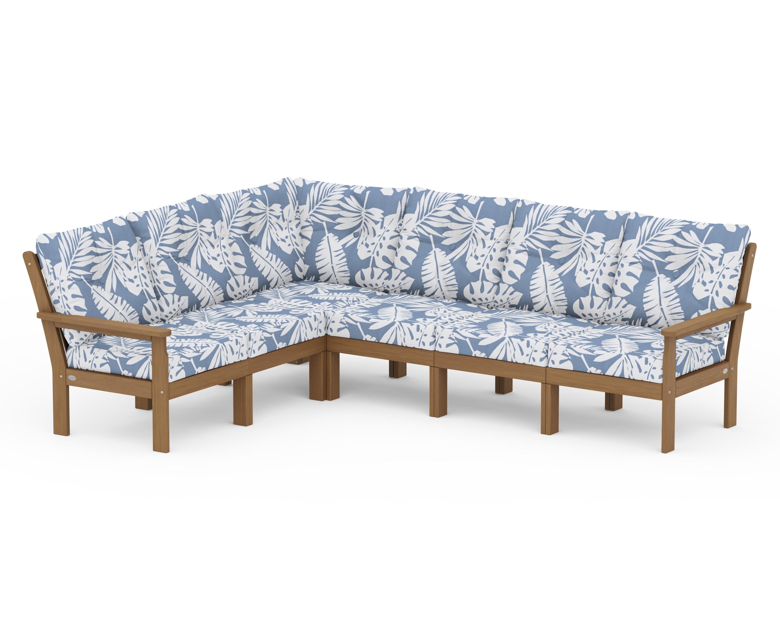 POLYWOOD Vineyard 6-Piece Sectional in Natural / Leaf Sky Blue