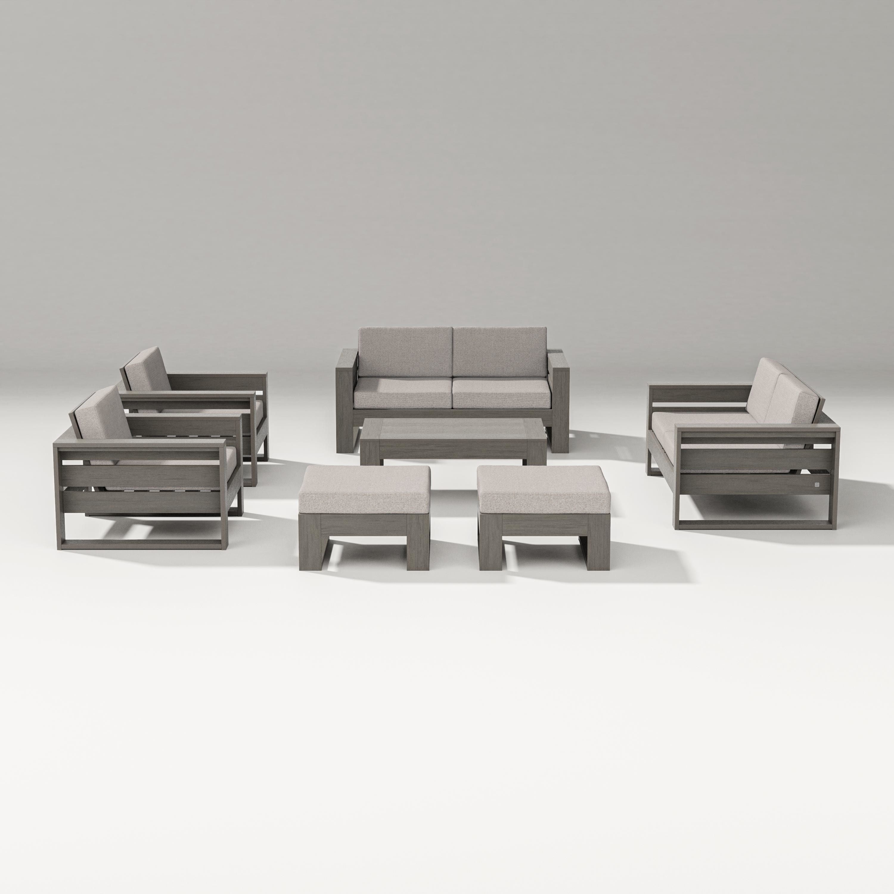 PW Designer Series Latitude 7-Piece Lounge Loveseat Set in Driftwood / Weathered Tweed