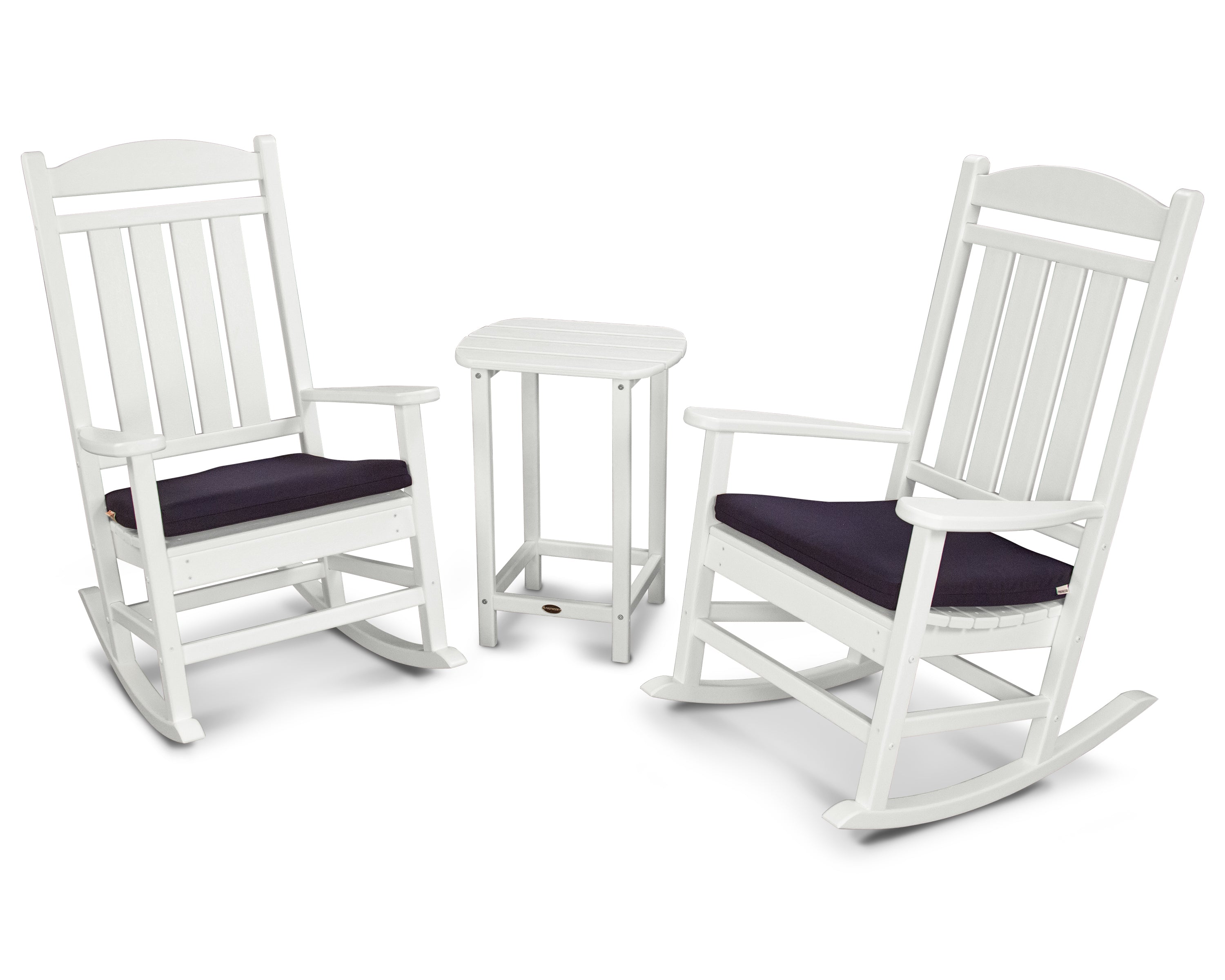 POLYWOOD Presidential 3-Piece Rocker with Seat Cushions in White / Navy