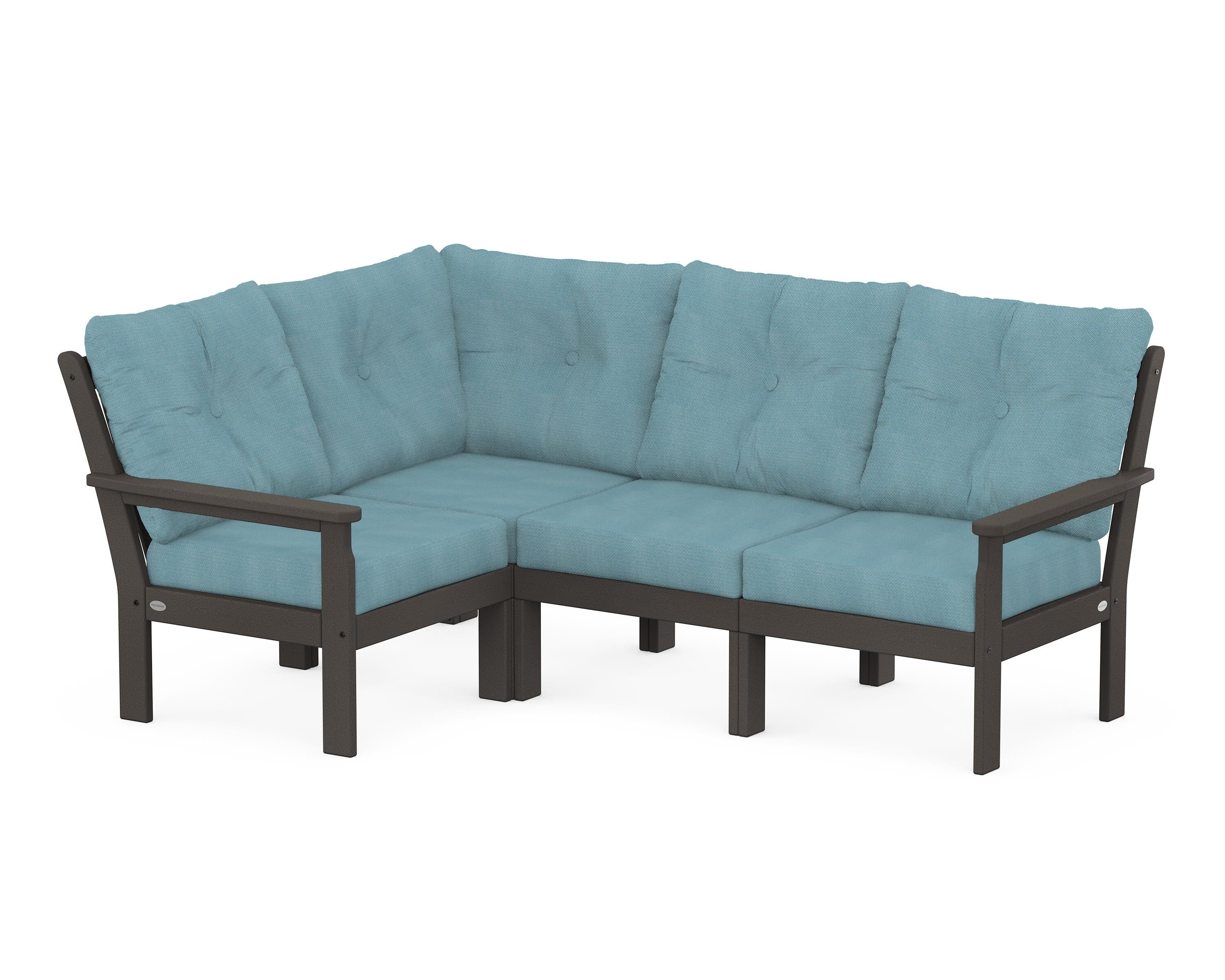 POLYWOOD Vineyard 4-Piece Sectional in Vintage Coffee / Lattice Sky Blue