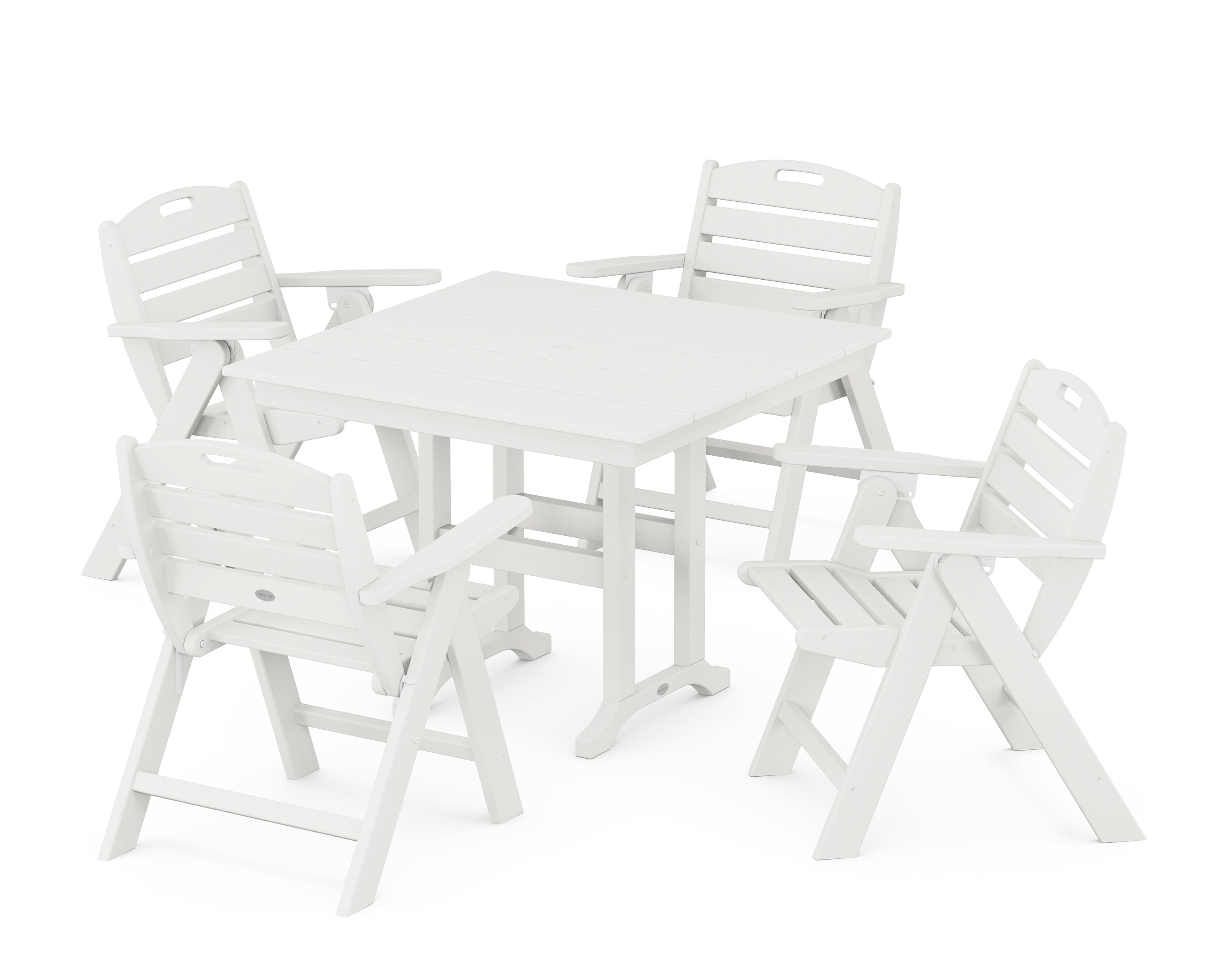 POLYWOOD® Nautical Folding Lowback Chair 5-Piece Farmhouse Dining Set in Vintage White