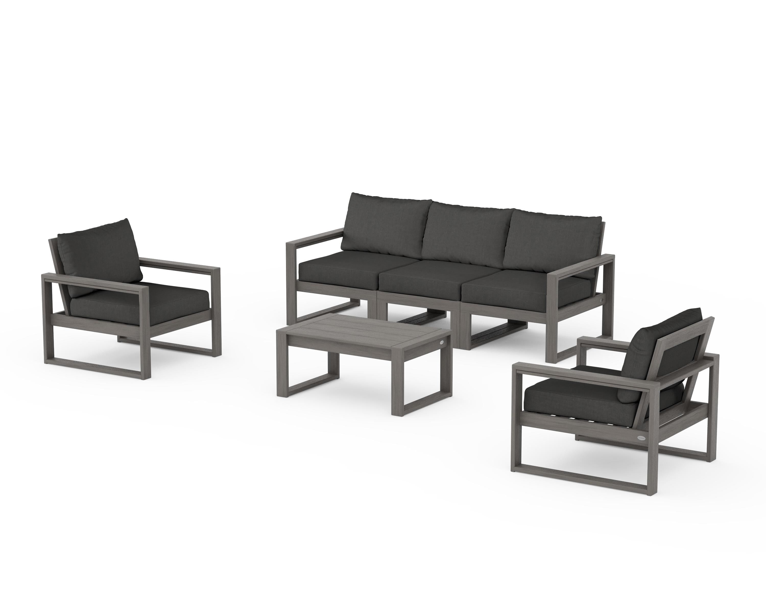 POLYWOOD EDGE Sectional 4-Piece Deep Seating Set with Sofa in Driftwood / Spectrum Carbon