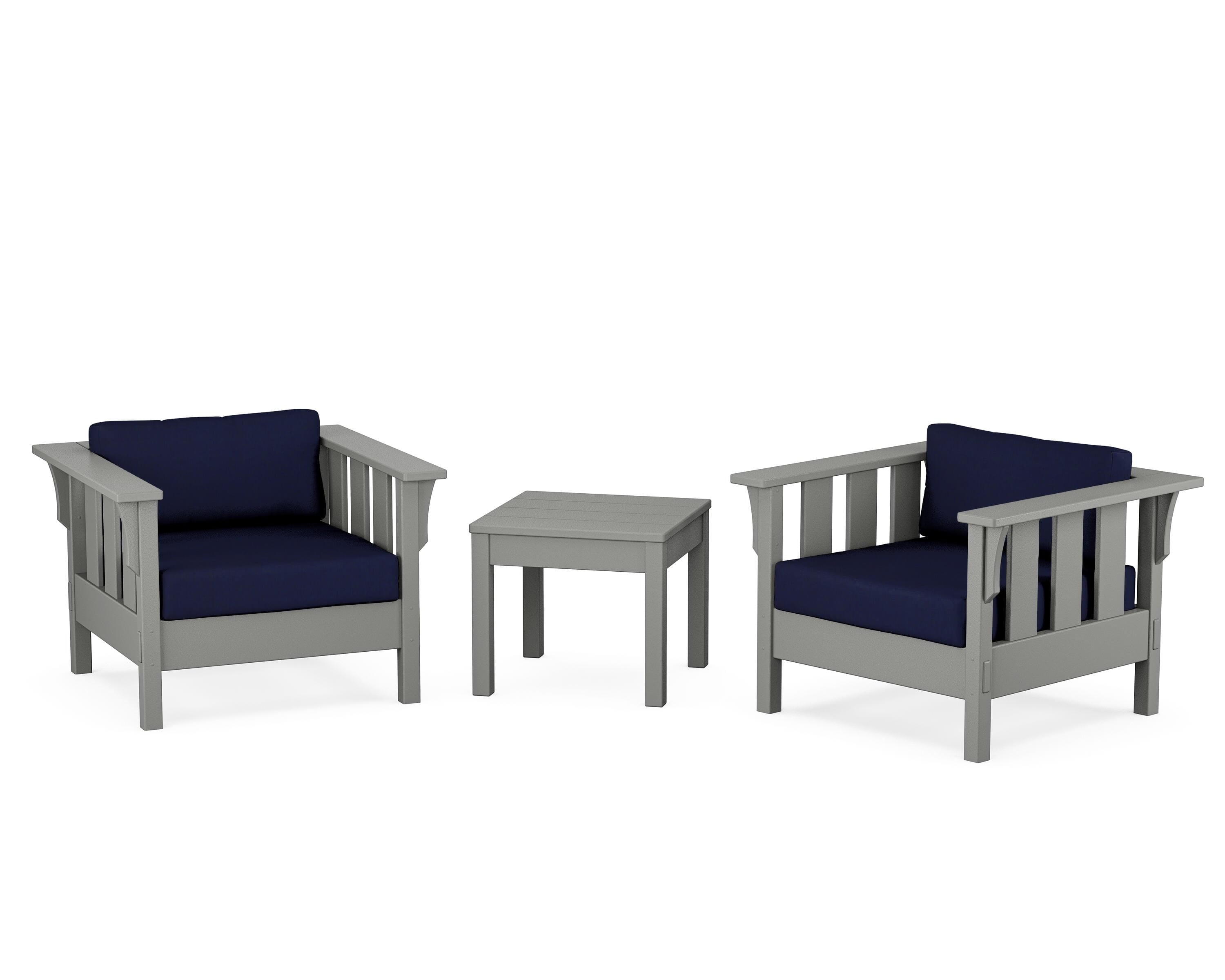 Martha Stewart by POLYWOOD Acadia 3-Piece Deep Seating Set in Slate Grey / Navy