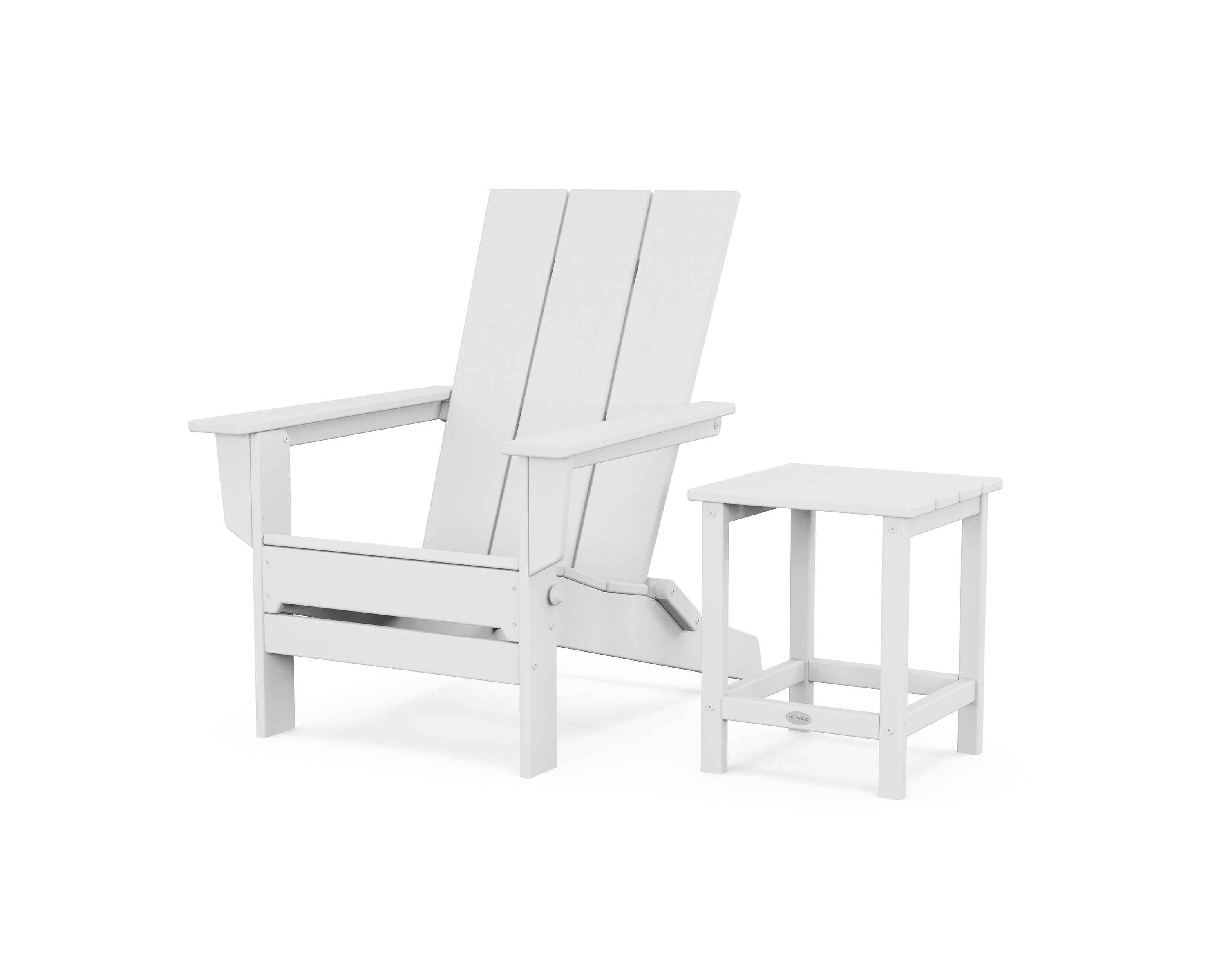 POLYWOOD Modern Studio Folding Adirondack Chair with Side Table in White