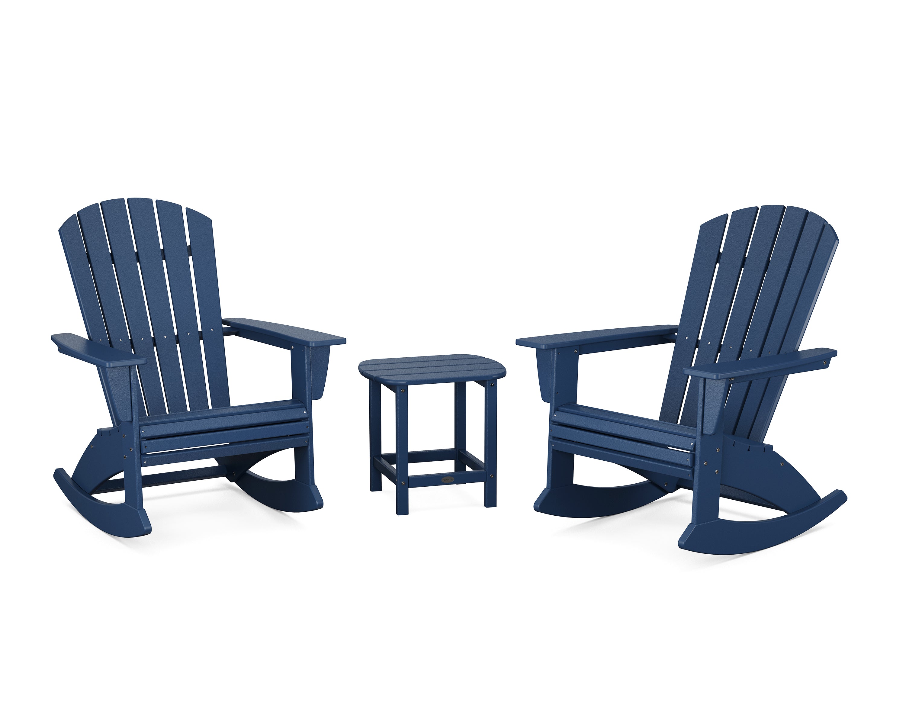 POLYWOOD Nautical Curveback 3-Piece Adirondack Rocking Chair Set in Navy