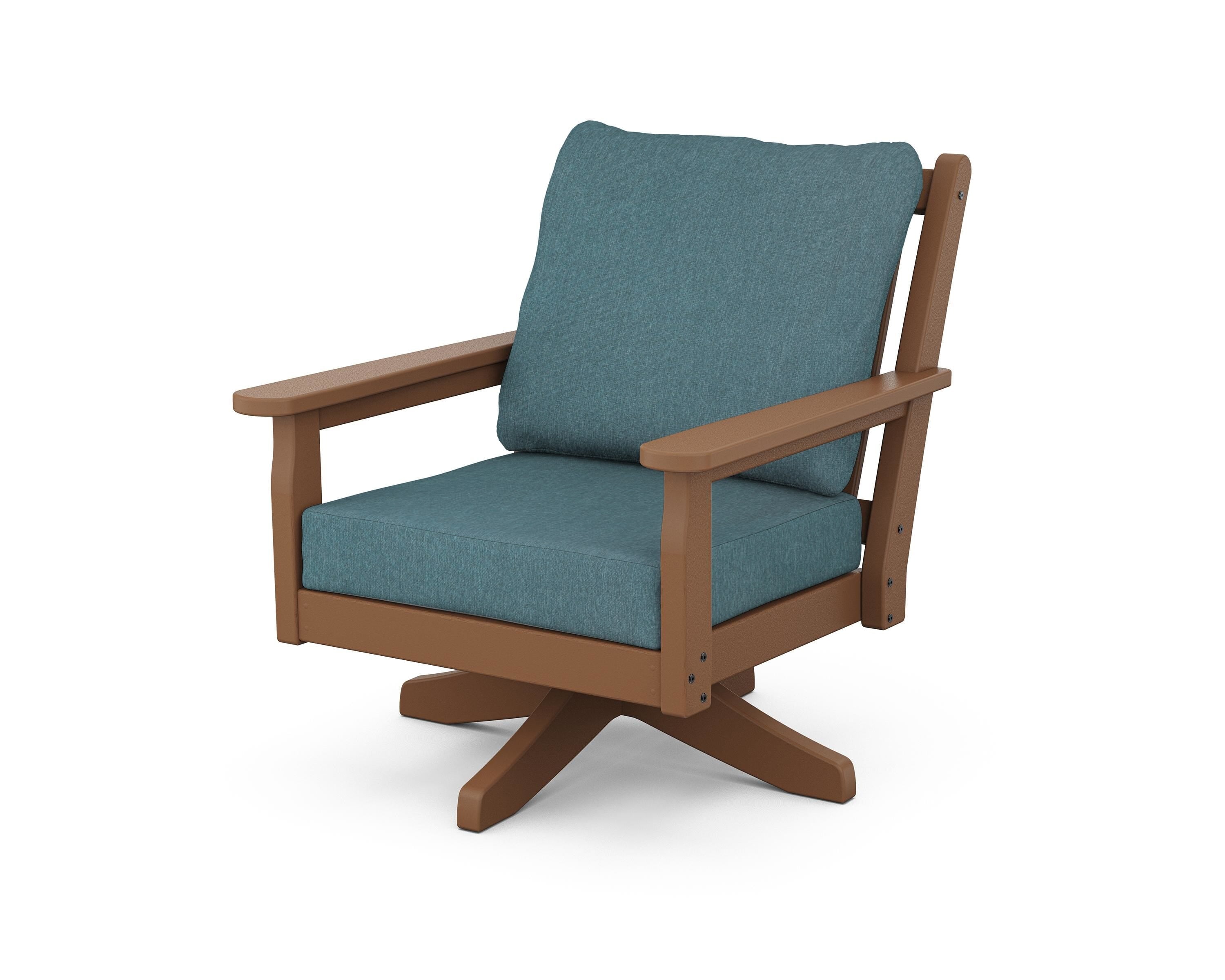 POLYWOOD Chippendale Deep Seating Swivel Chair in Teak / Ocean Teal