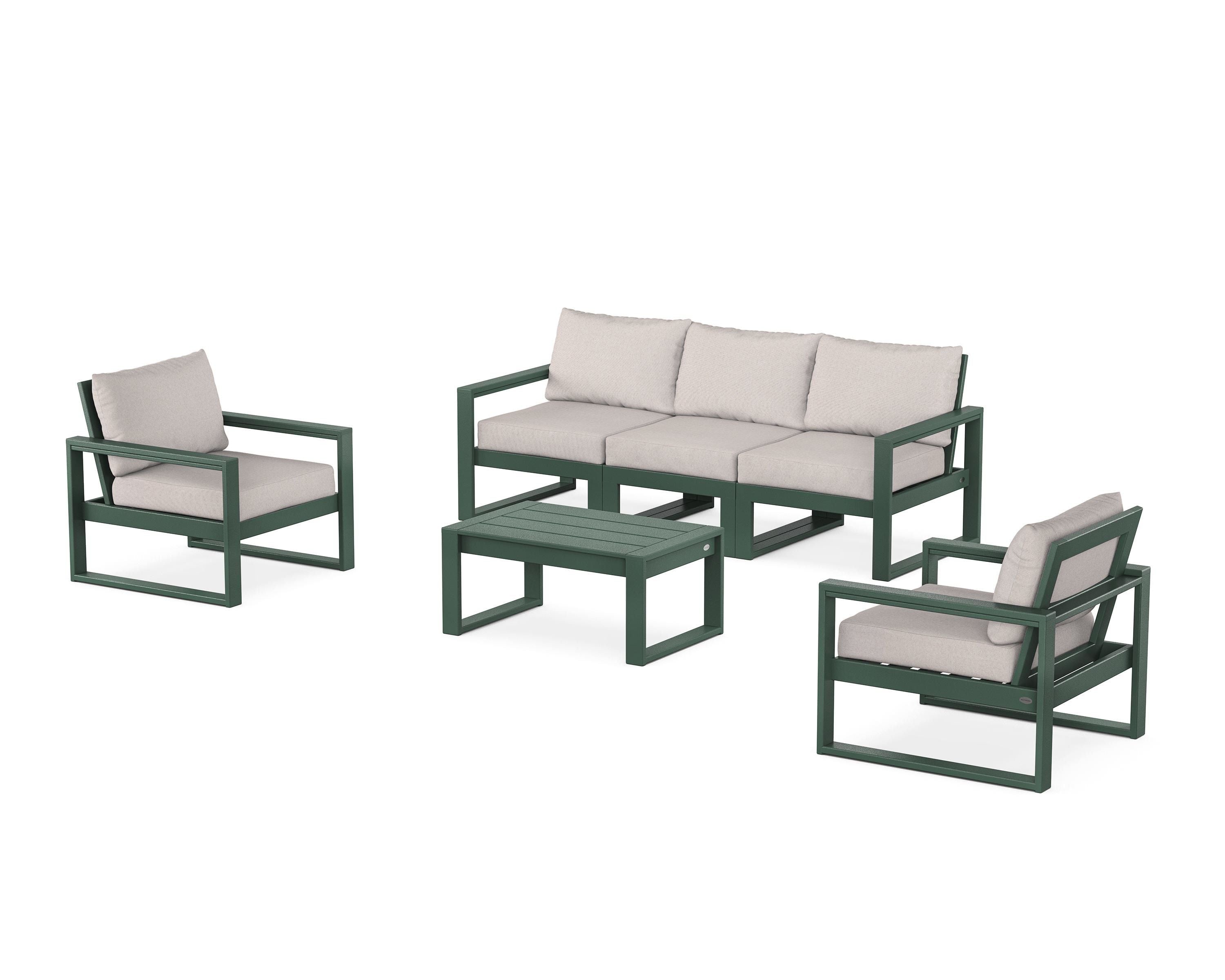 POLYWOOD EDGE Sectional 4-Piece Deep Seating Set with Sofa in Green / Dune Burlap