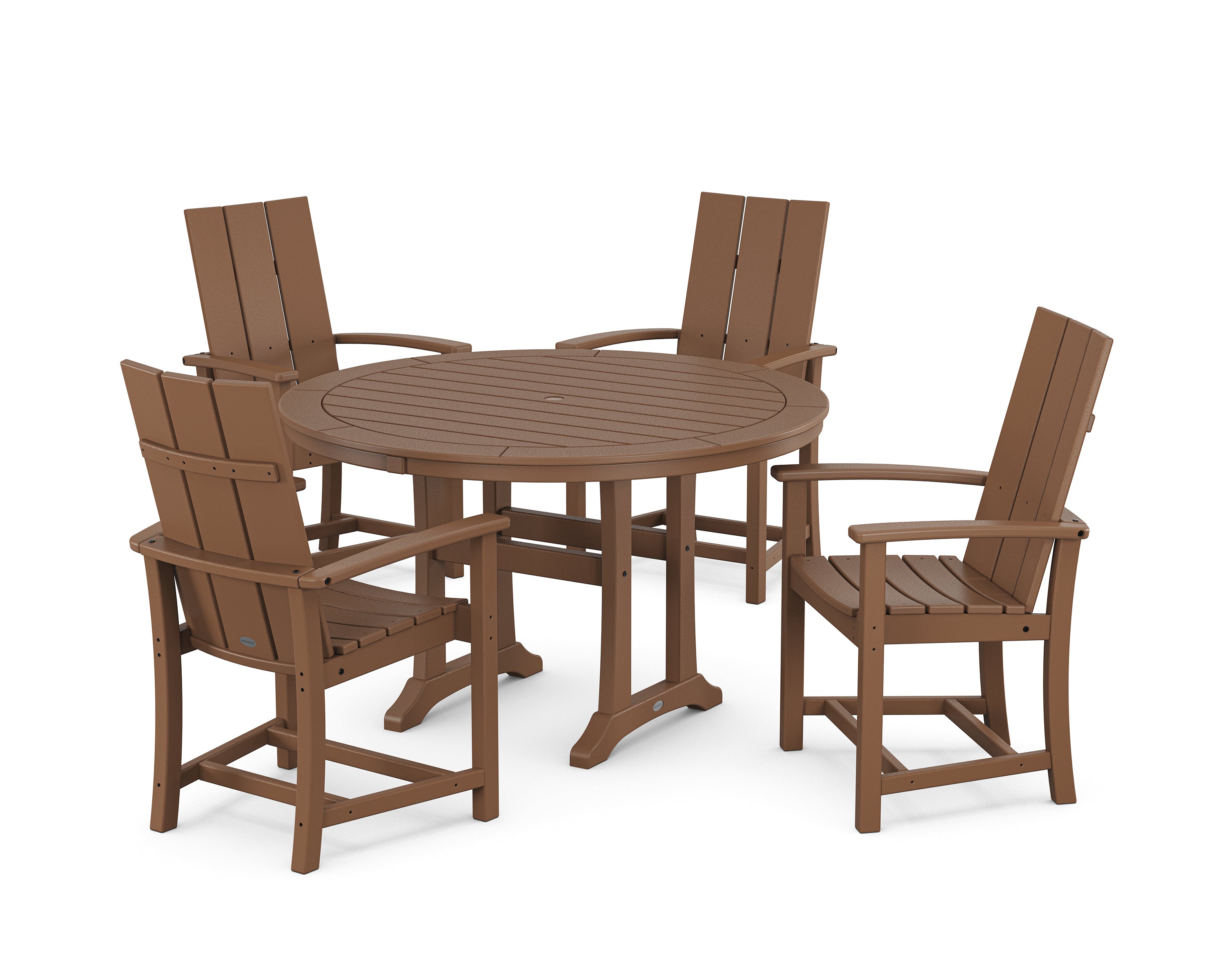POLYWOOD® Modern Adirondack 5-Piece Round Dining Set with Trestle Legs in Teak