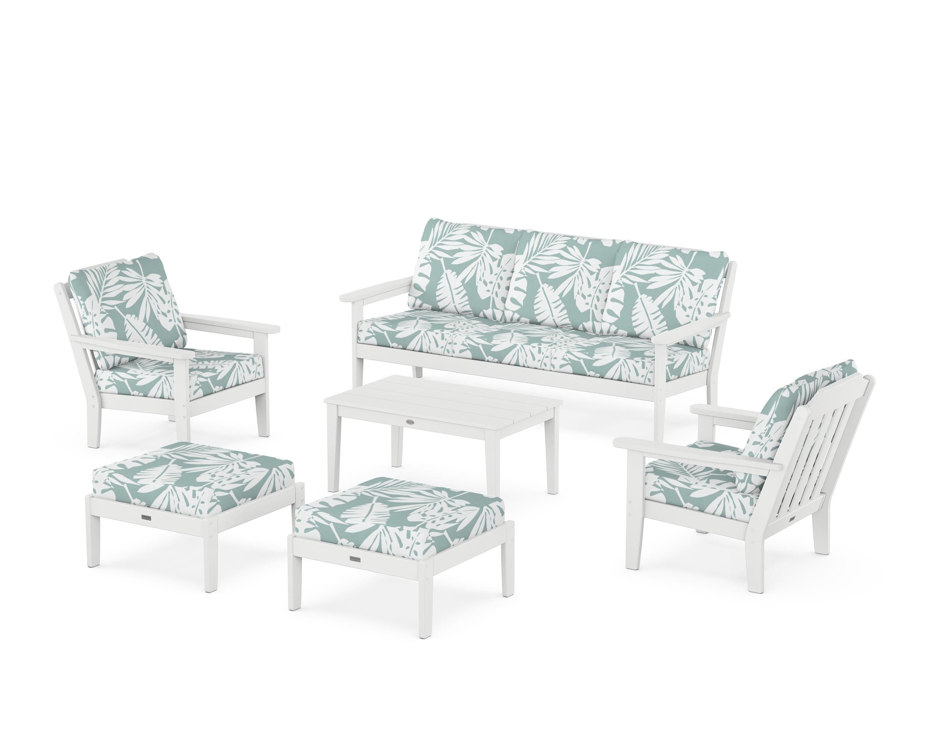 Country Living Cottage 6-Piece Lounge Sofa Set in White / Leaf Glacier Spa