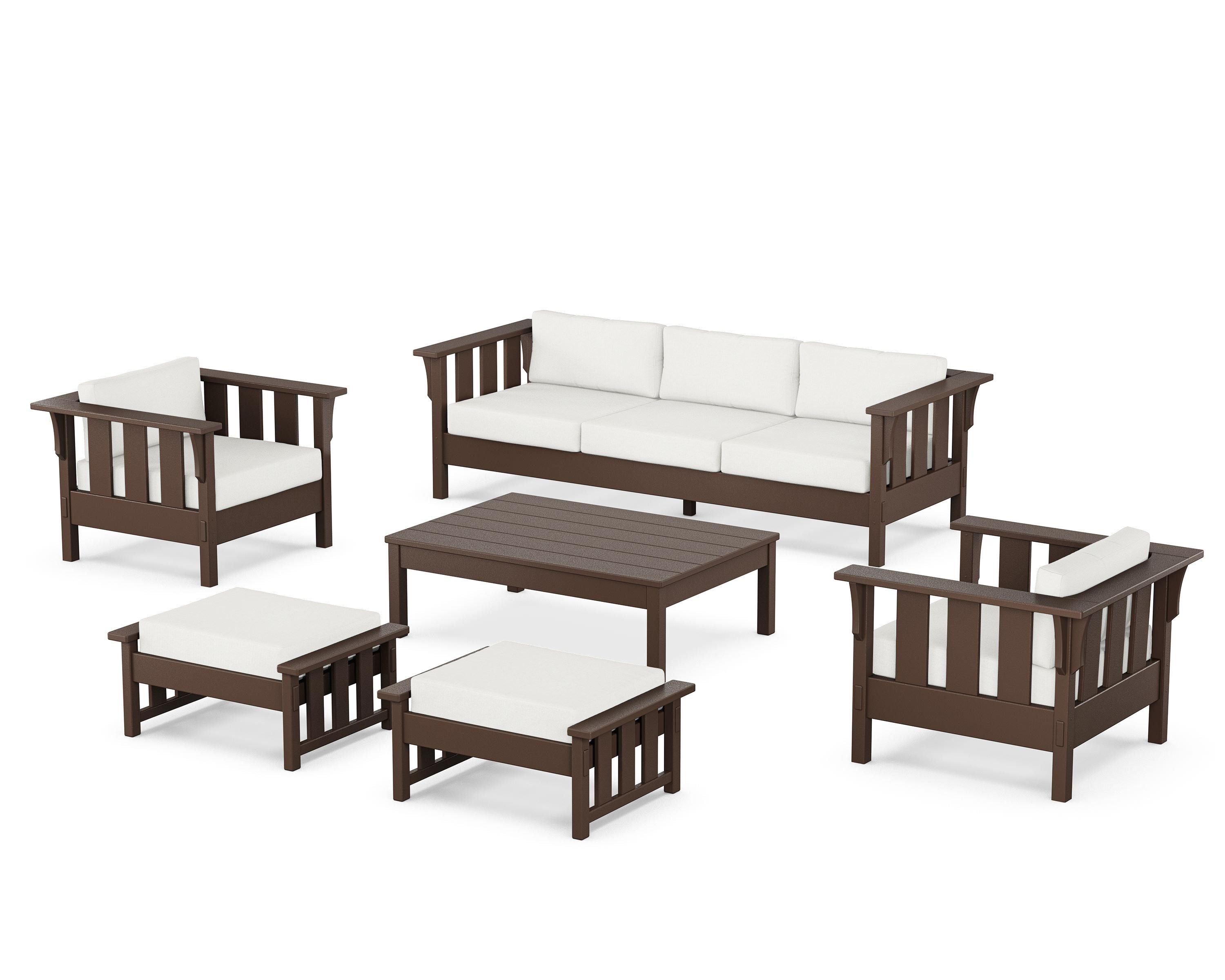 Martha Stewart by POLYWOOD Acadia 6-Piece Lounge Sofa Set in Mahogany / Natural Linen