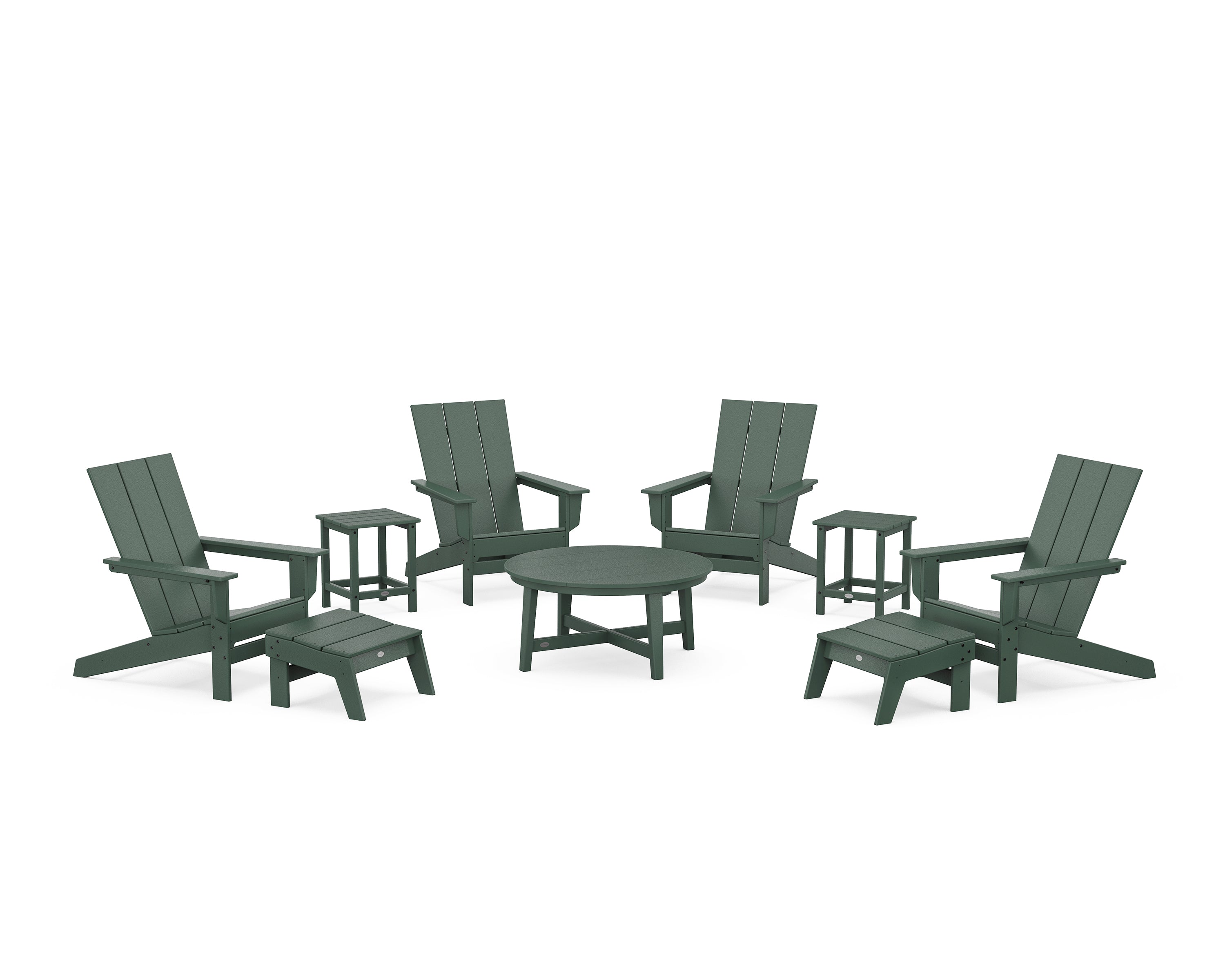 POLYWOOD Modern Studio Adirondack 9-Piece Conversation Set in Green