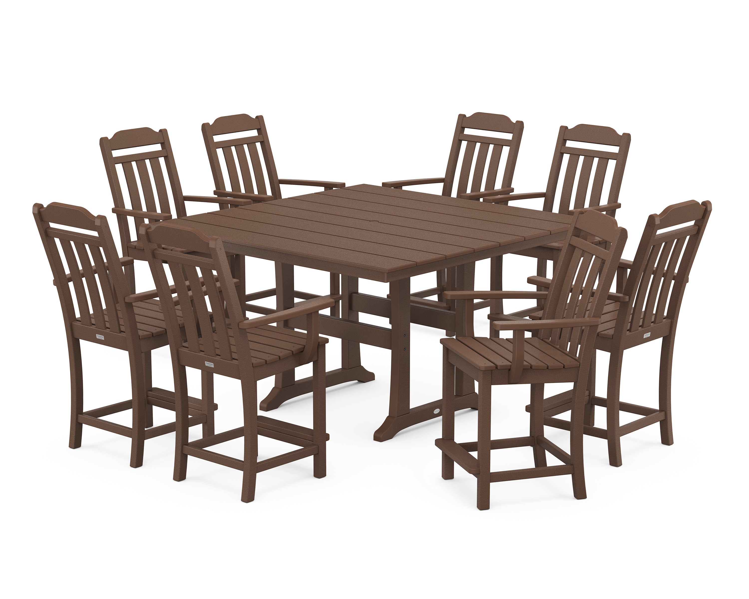 Country Living Cottage 9-Piece Square Farmhouse Counter Set with Trestle Legs in Mahogany