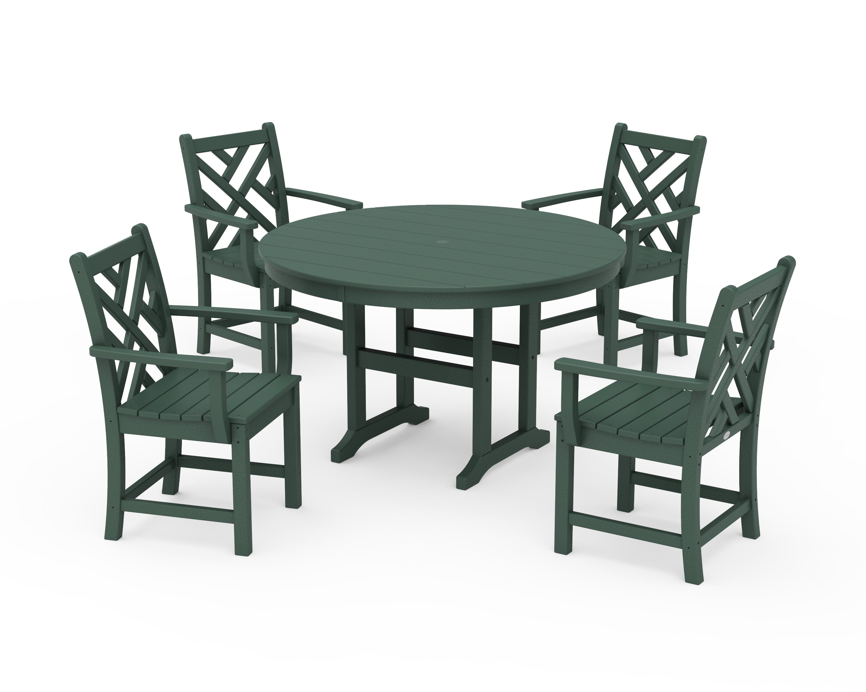 POLYWOOD Chippendale 5-Piece Round Farmhouse Dining Set in Green