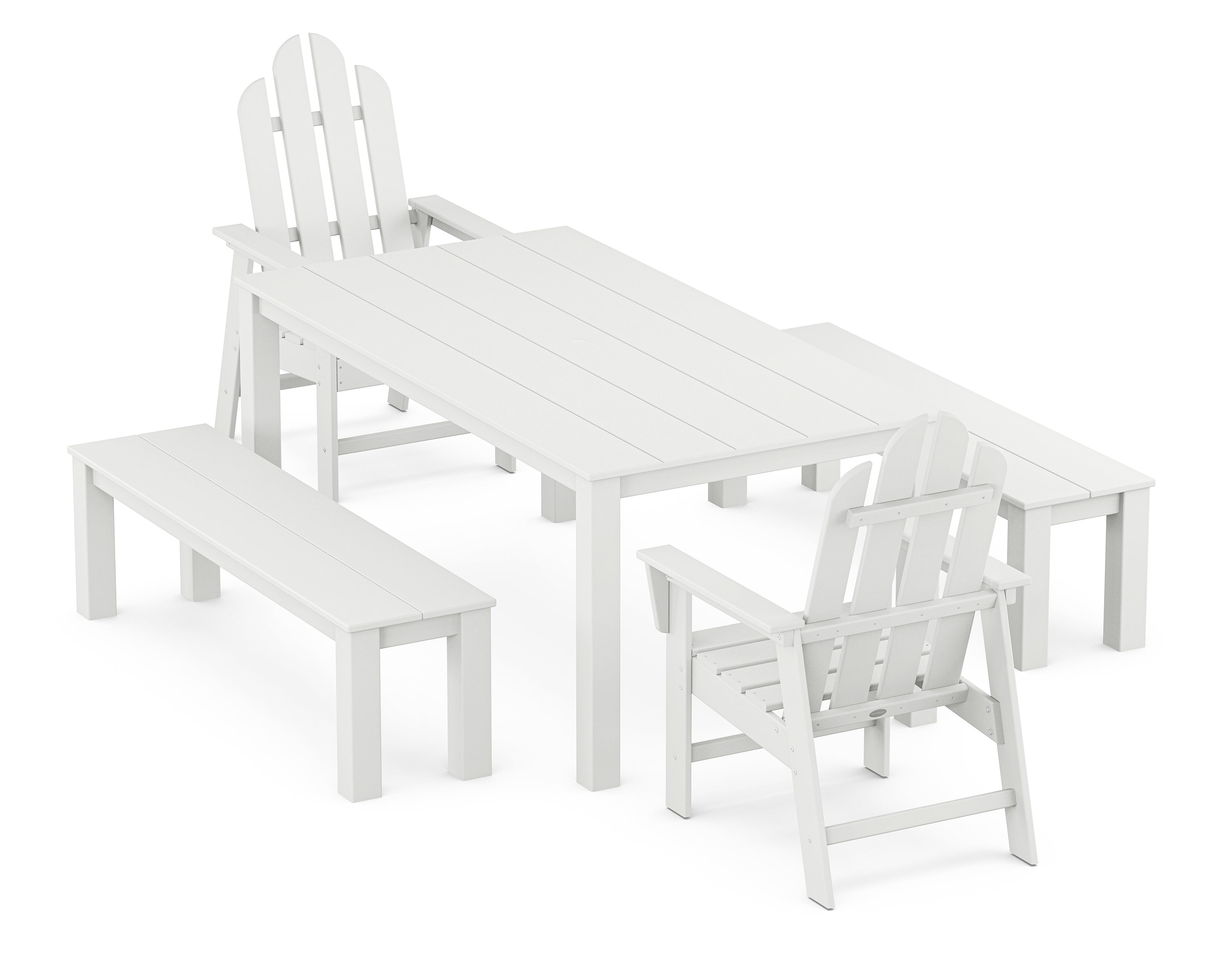 POLYWOOD Long Island 5-Piece Parsons Dining Set with Benches in White