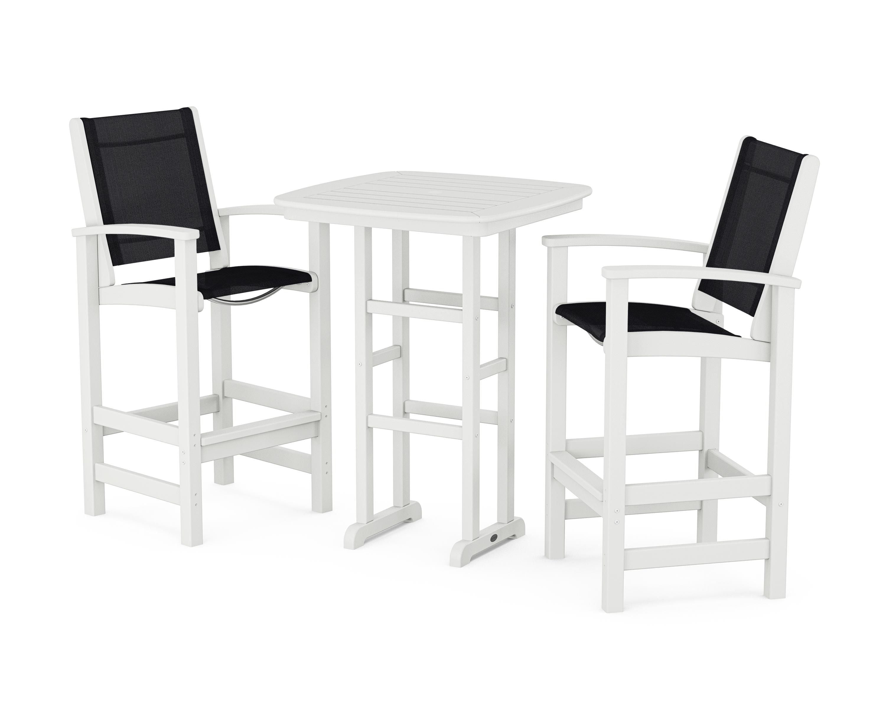 POLYWOOD Coastal 3-Piece Bar Set in White / Black Sling