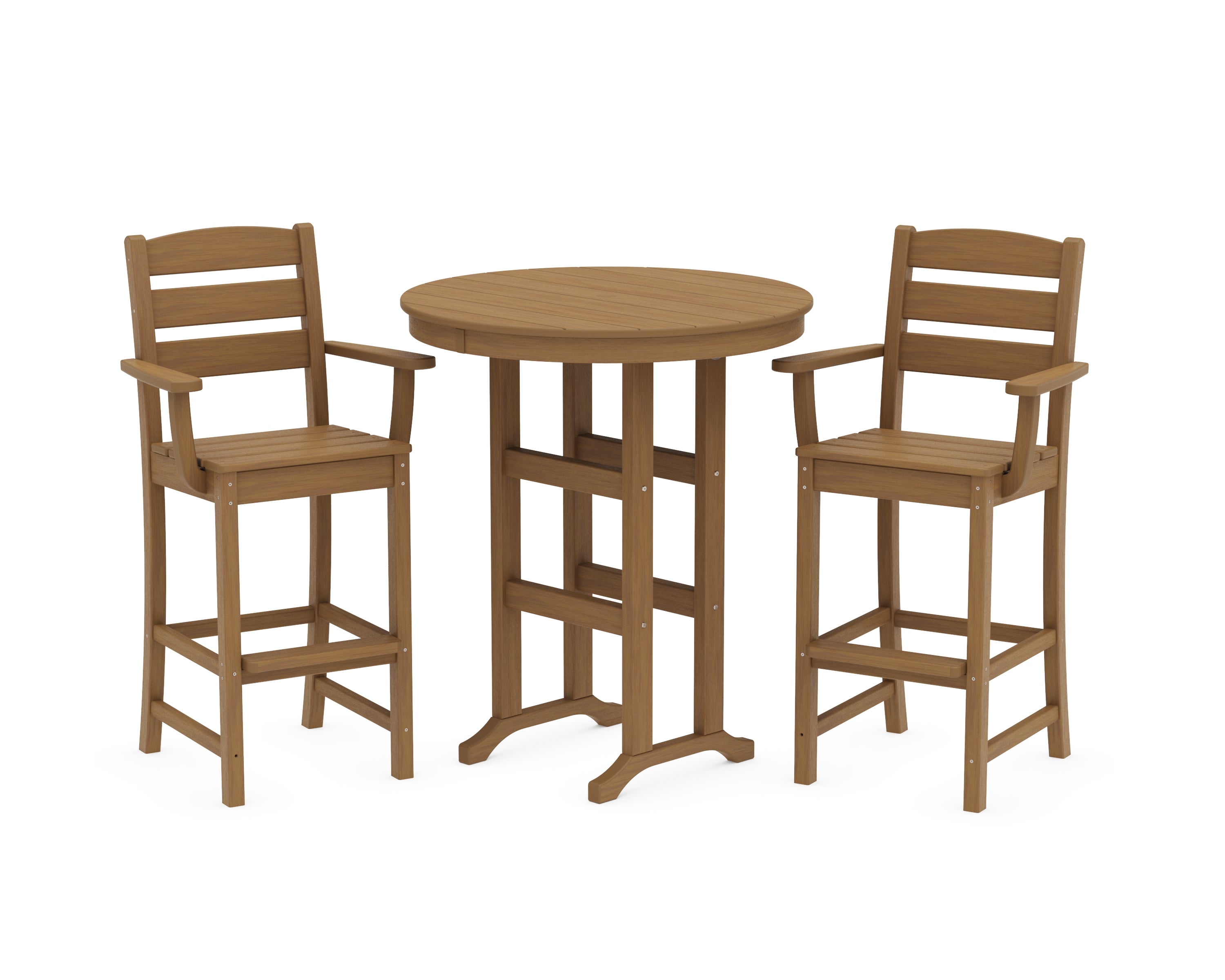 POLYWOOD Lakeside 3-Piece Round Bar Arm Chair Set in Natural
