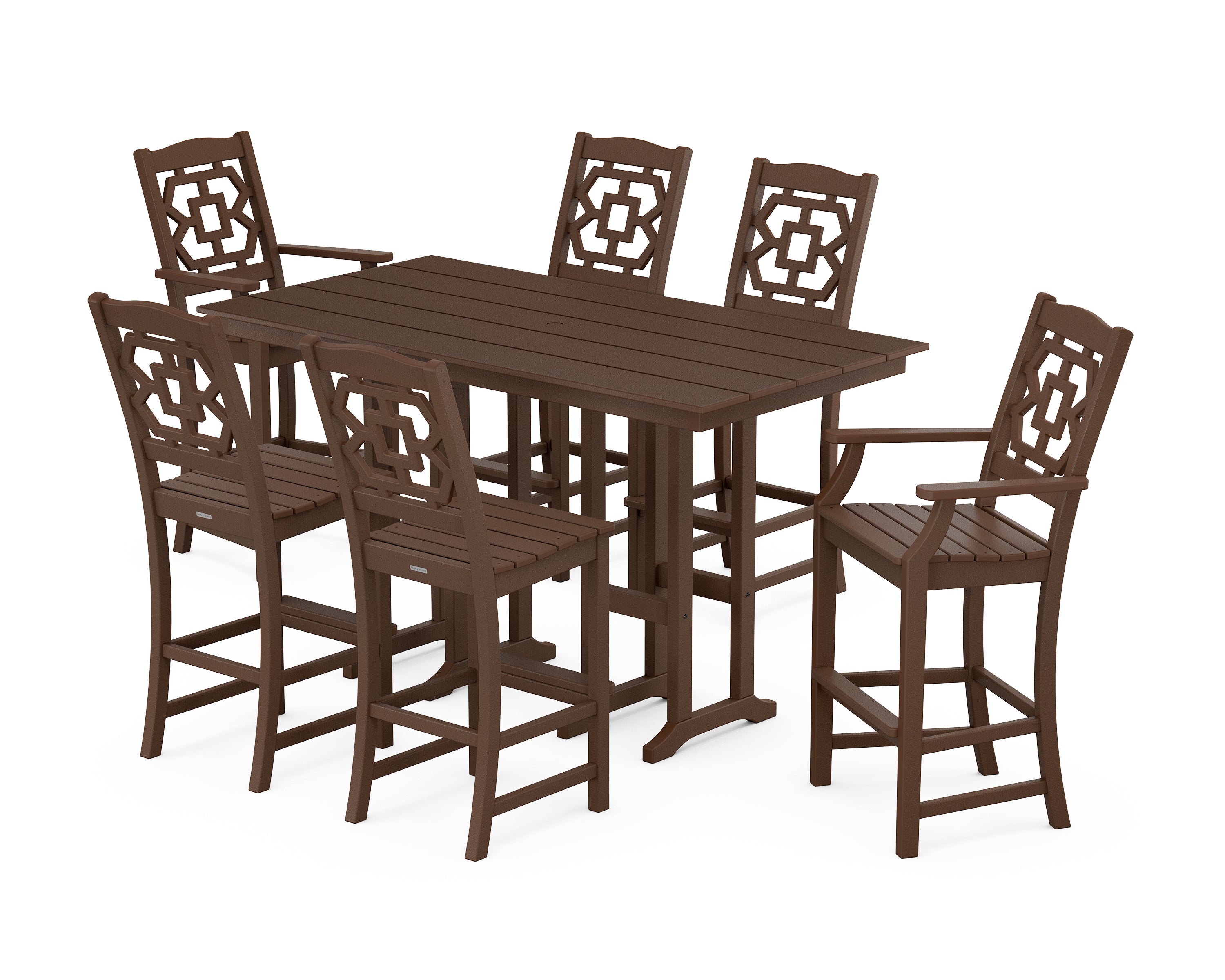 Martha Stewart by POLYWOOD Chinoiserie 7-Piece Farmhouse Bar Set in Mahogany