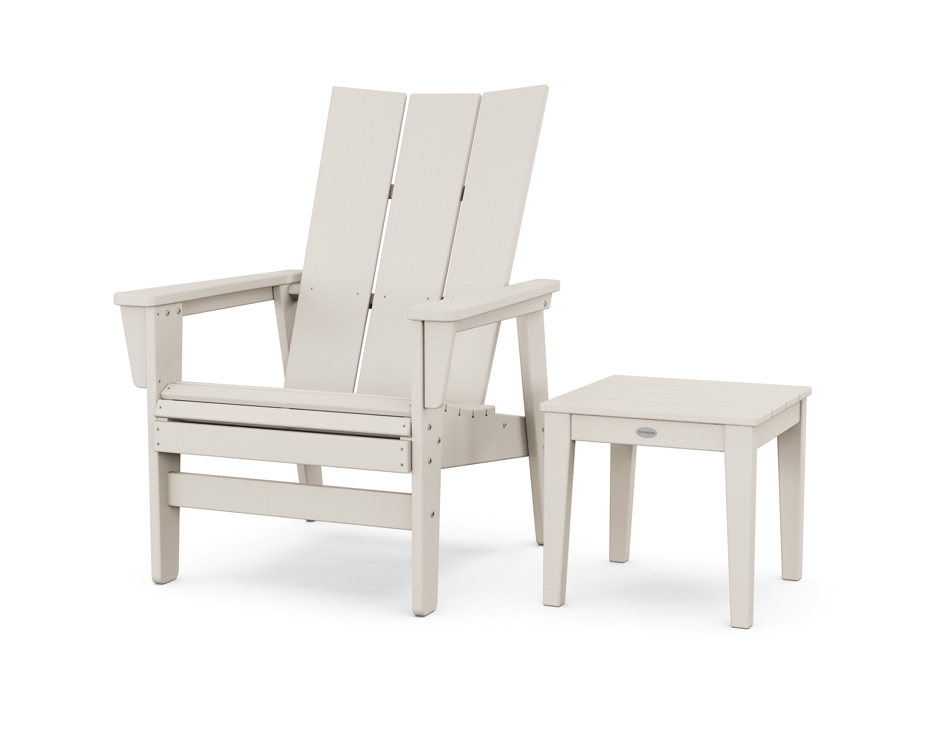 POLYWOOD Modern Grand Upright Adirondack Chair with Side Table in Sand