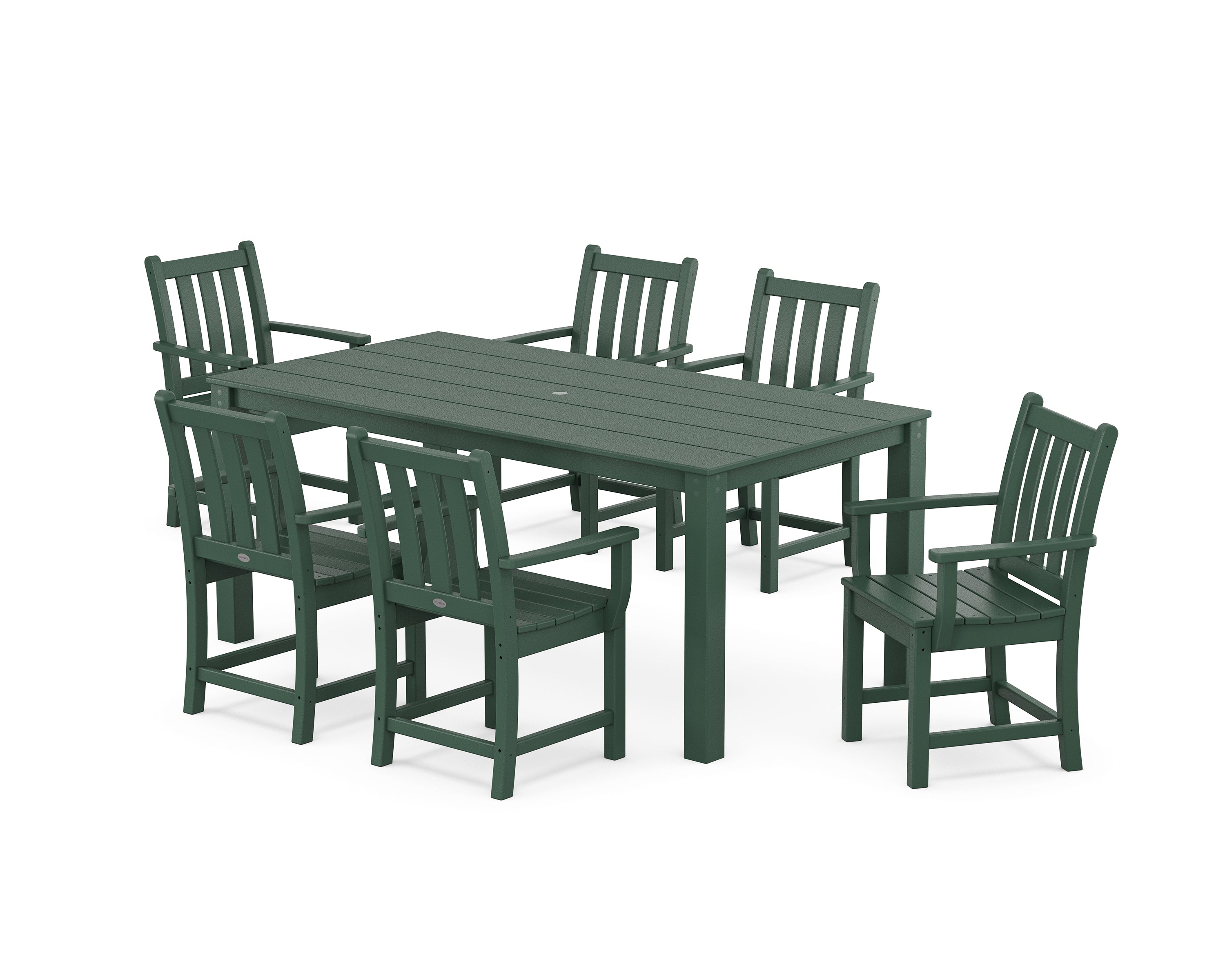 POLYWOOD Traditional Garden Arm Chair 7-Piece Parsons Dining Set in Green
