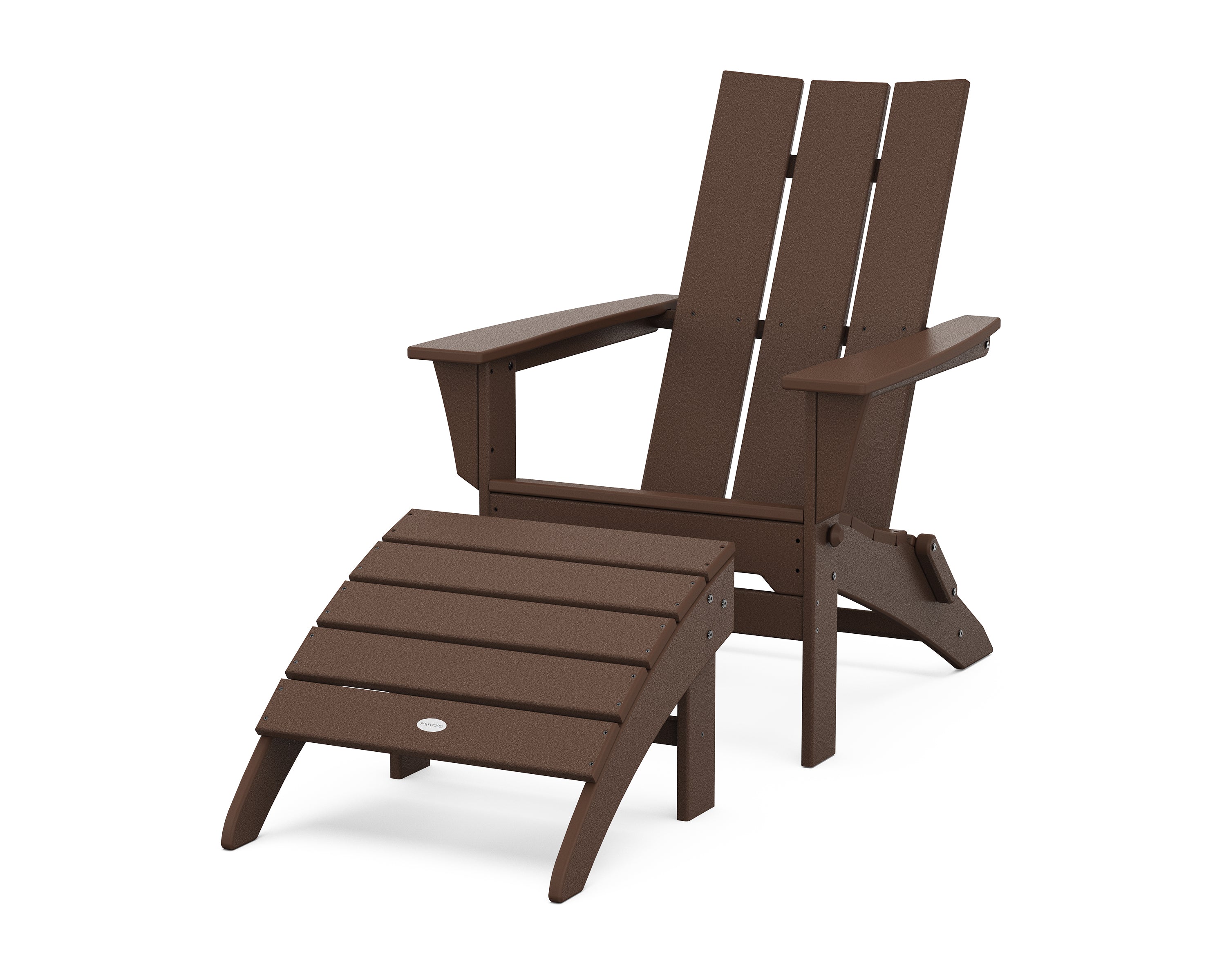 POLYWOOD® Modern Folding Adirondack Chair 2-Piece Set with Ottoman in Mahogany