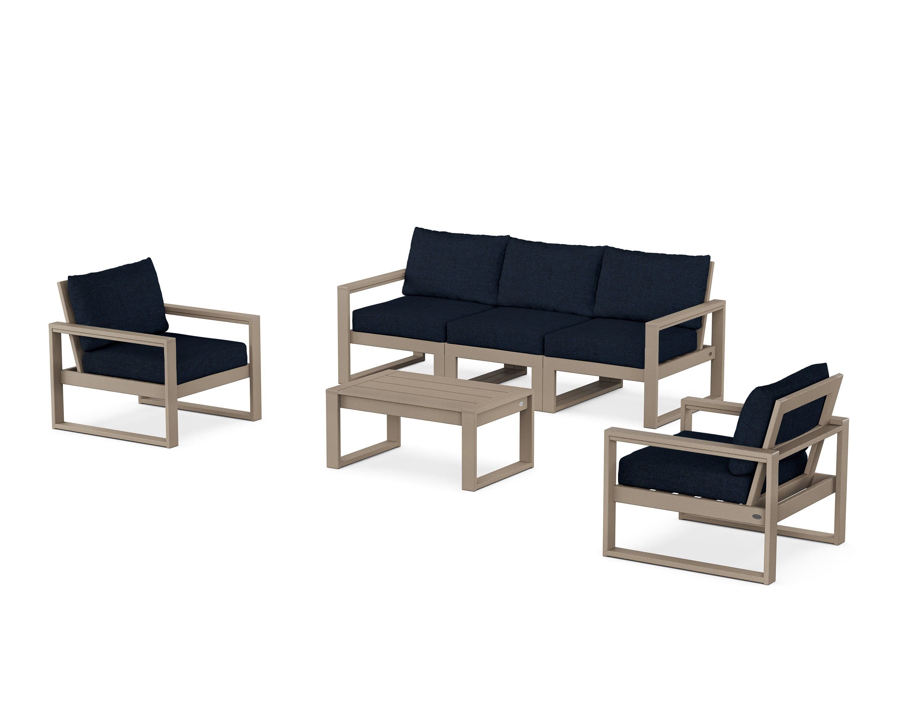 POLYWOOD EDGE Sectional 4-Piece Deep Seating Set with Sofa in Vintage Sahara / Marine Indigo