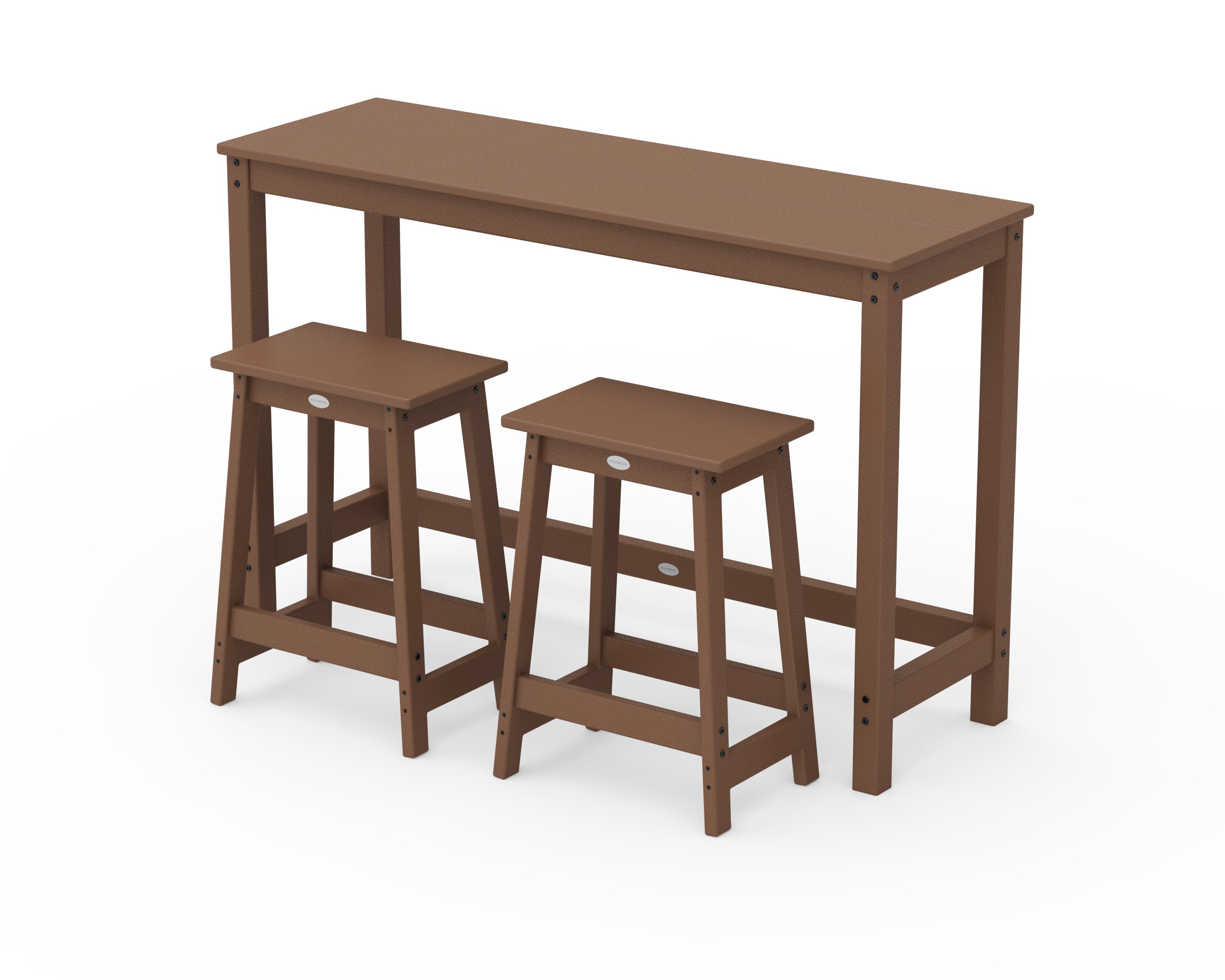 POLYWOOD Modern Studio Stool 3-Piece Counter Balcony Set in Teak