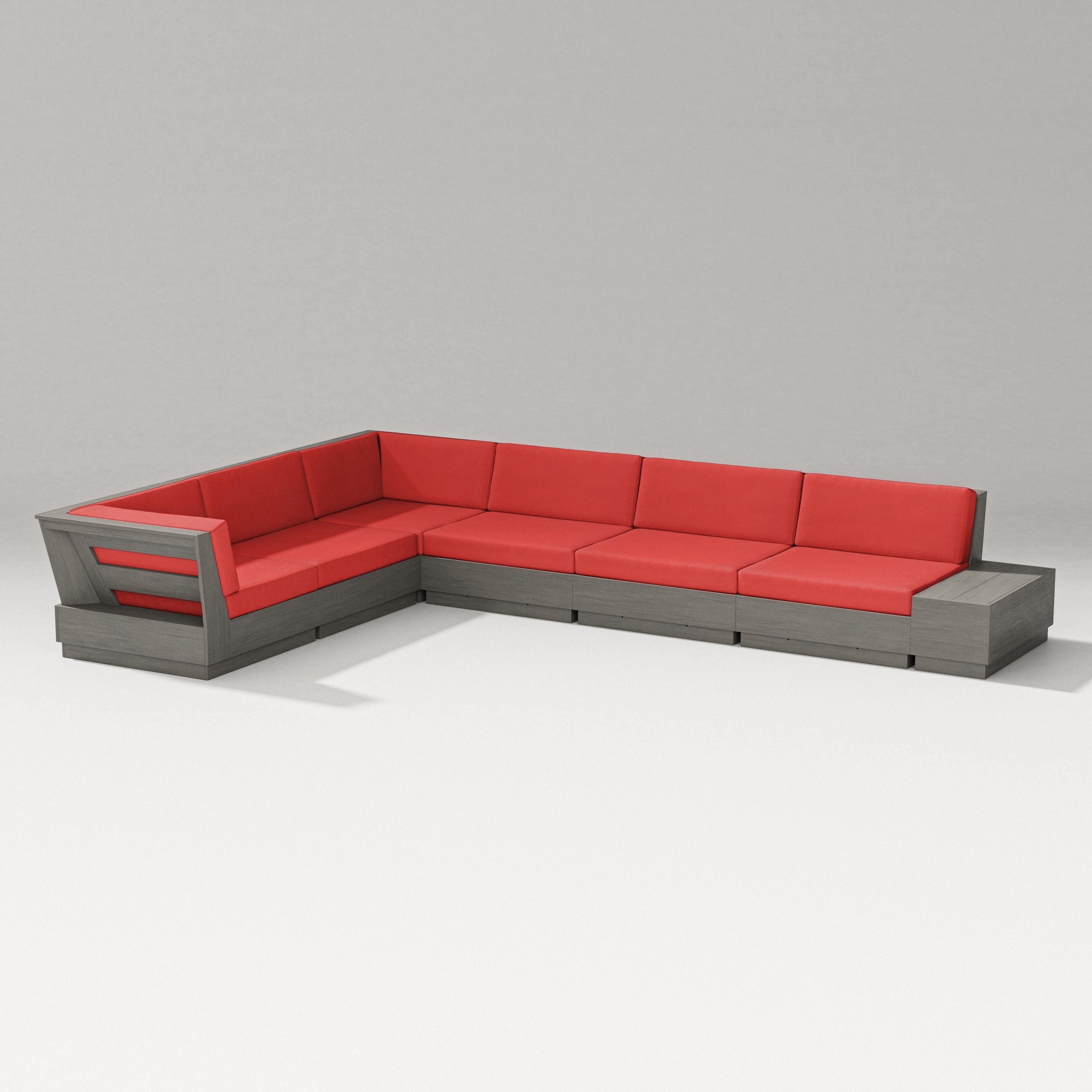 PW Designer Series Elevate 7-Piece Corner Sectional in Driftwood / Crimson Linen
