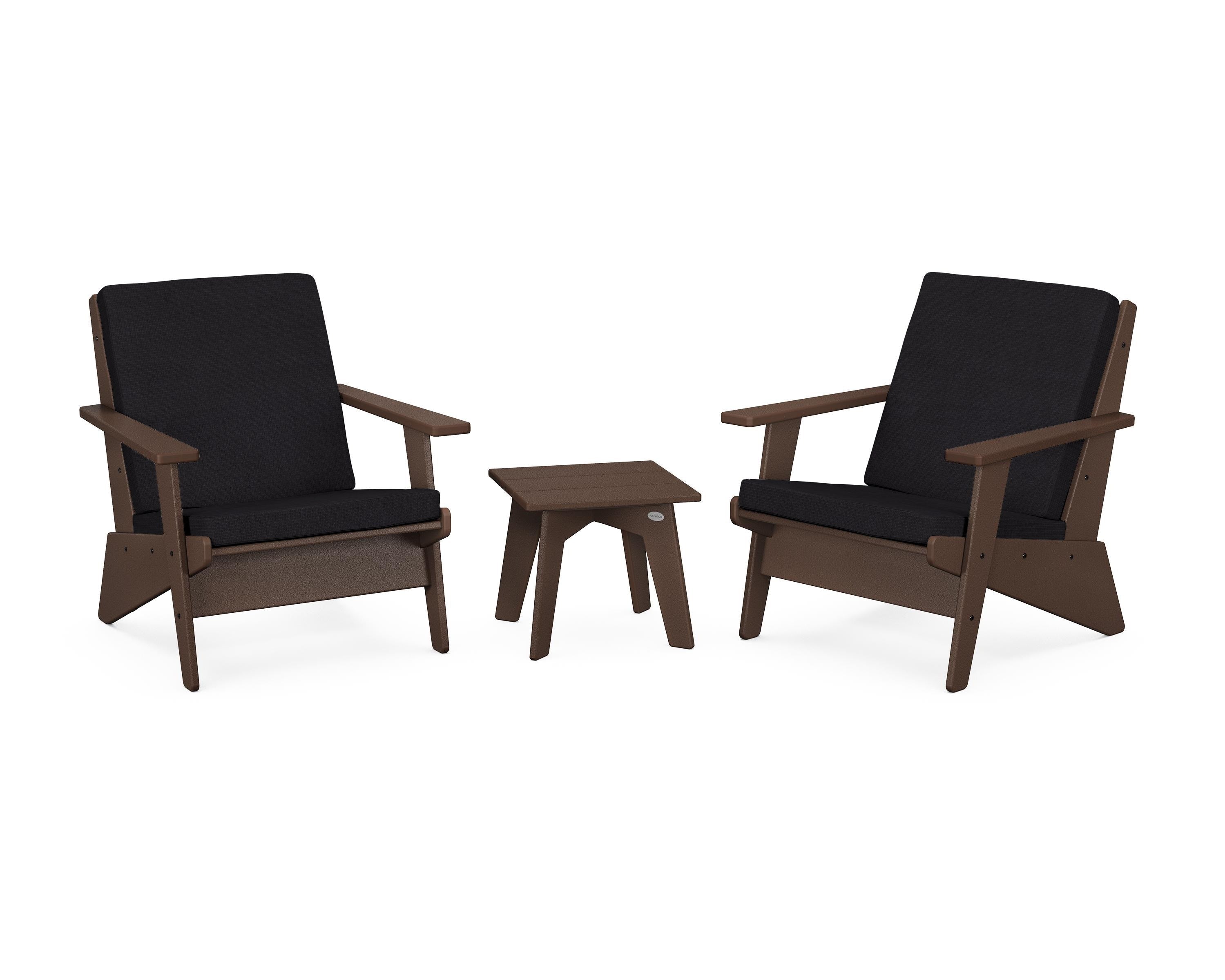 POLYWOOD Riviera Modern Lounge 3-Piece Set in Mahogany / Midnight Linen