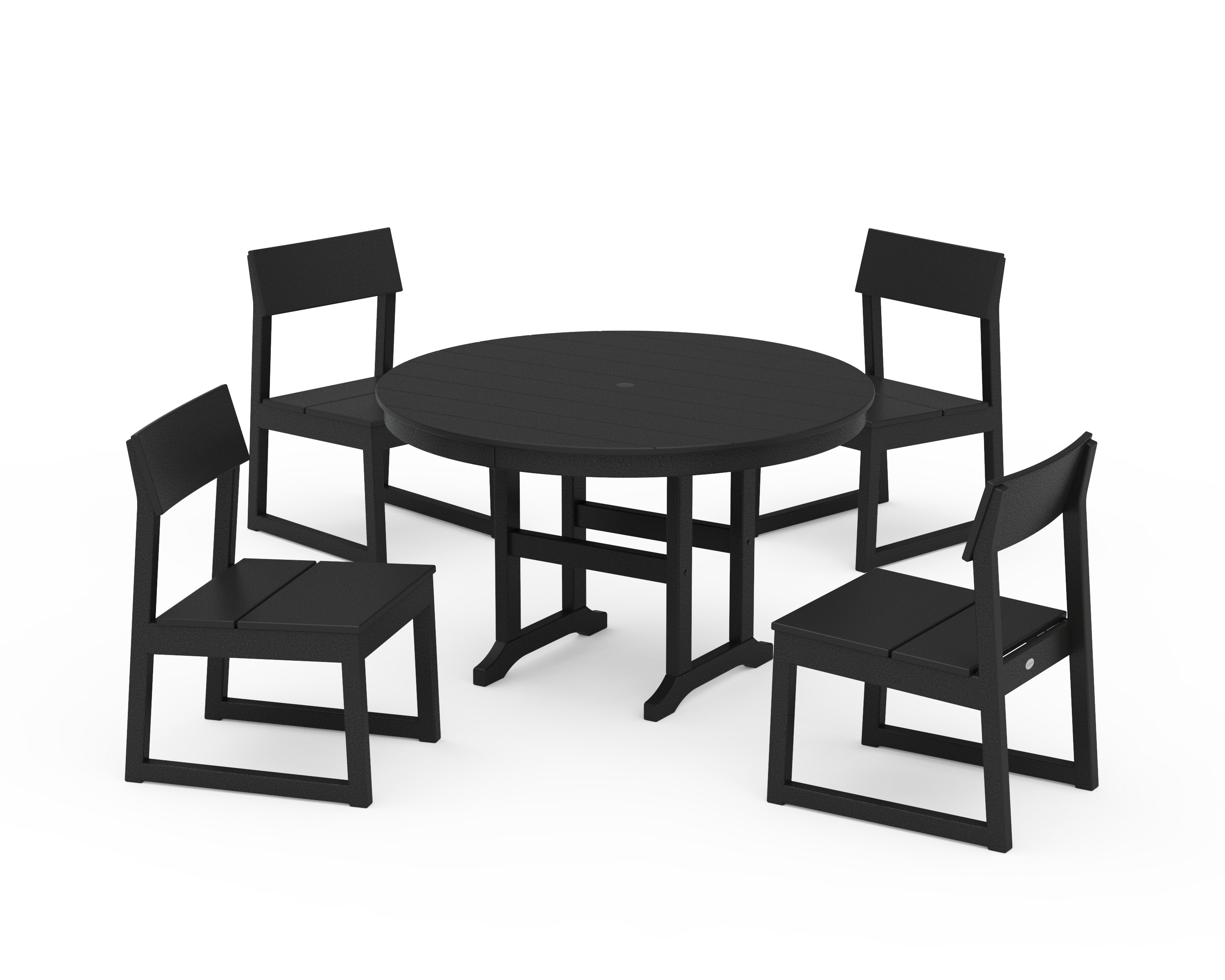 POLYWOOD EDGE Side Chair 5-Piece Round Farmhouse Dining Set in Black