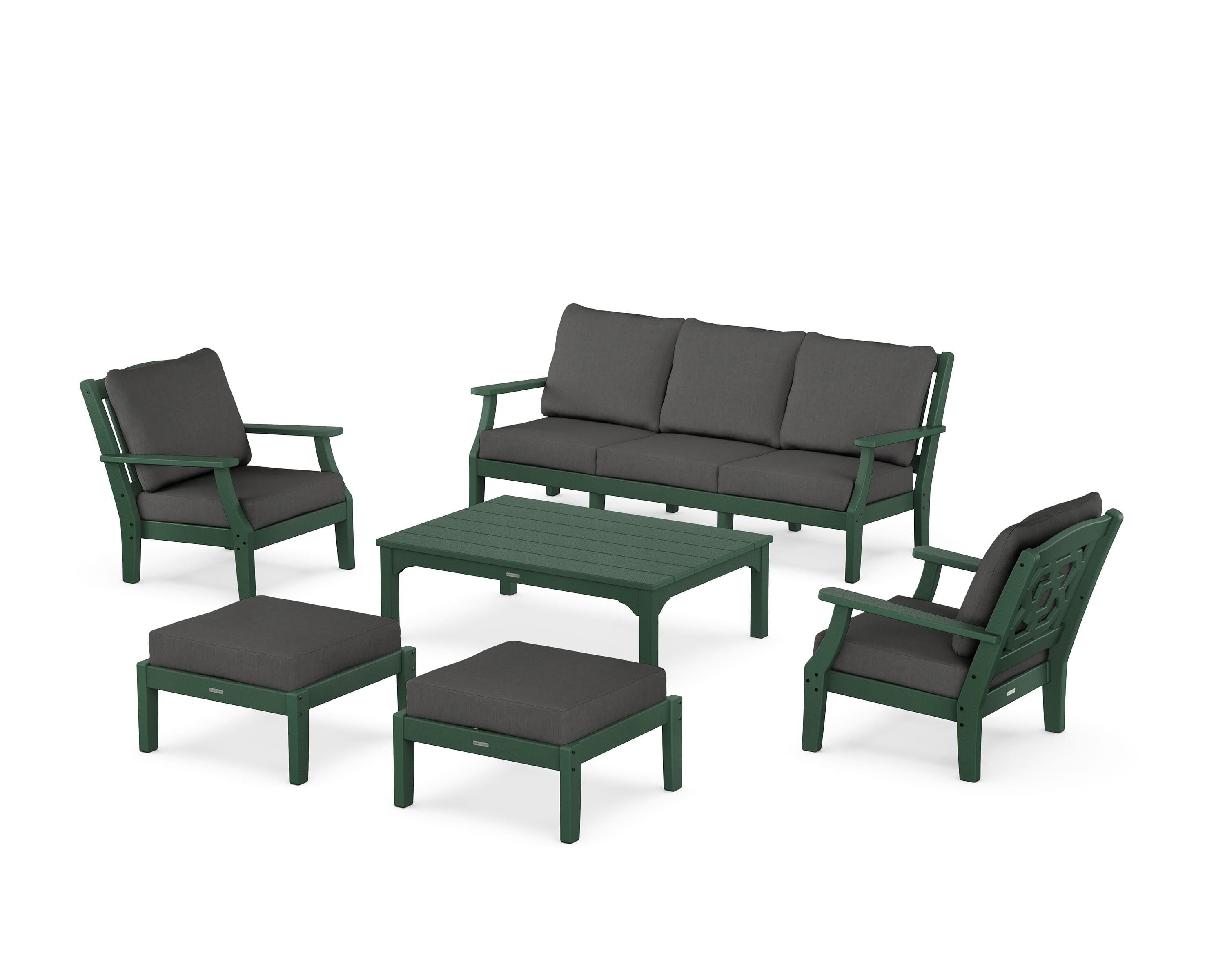 Martha Stewart by POLYWOOD Chinoiserie 6-Piece Lounge Sofa Set in Green / Spectrum Carbon