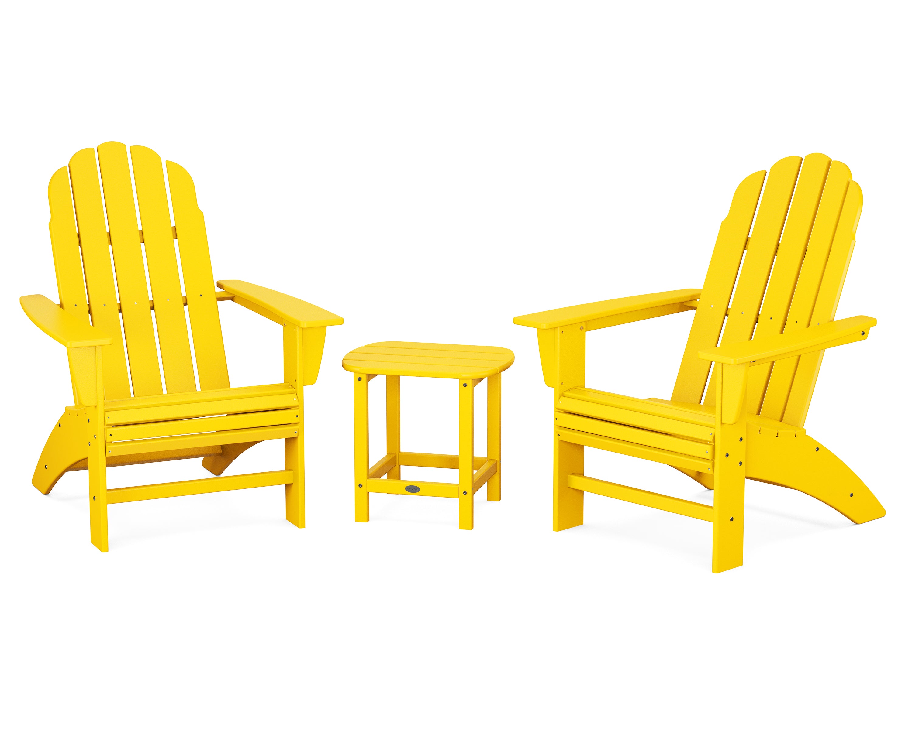 POLYWOOD Vineyard 3-Piece Curveback Adirondack Set with South Beach 18" Side Table in Lemon