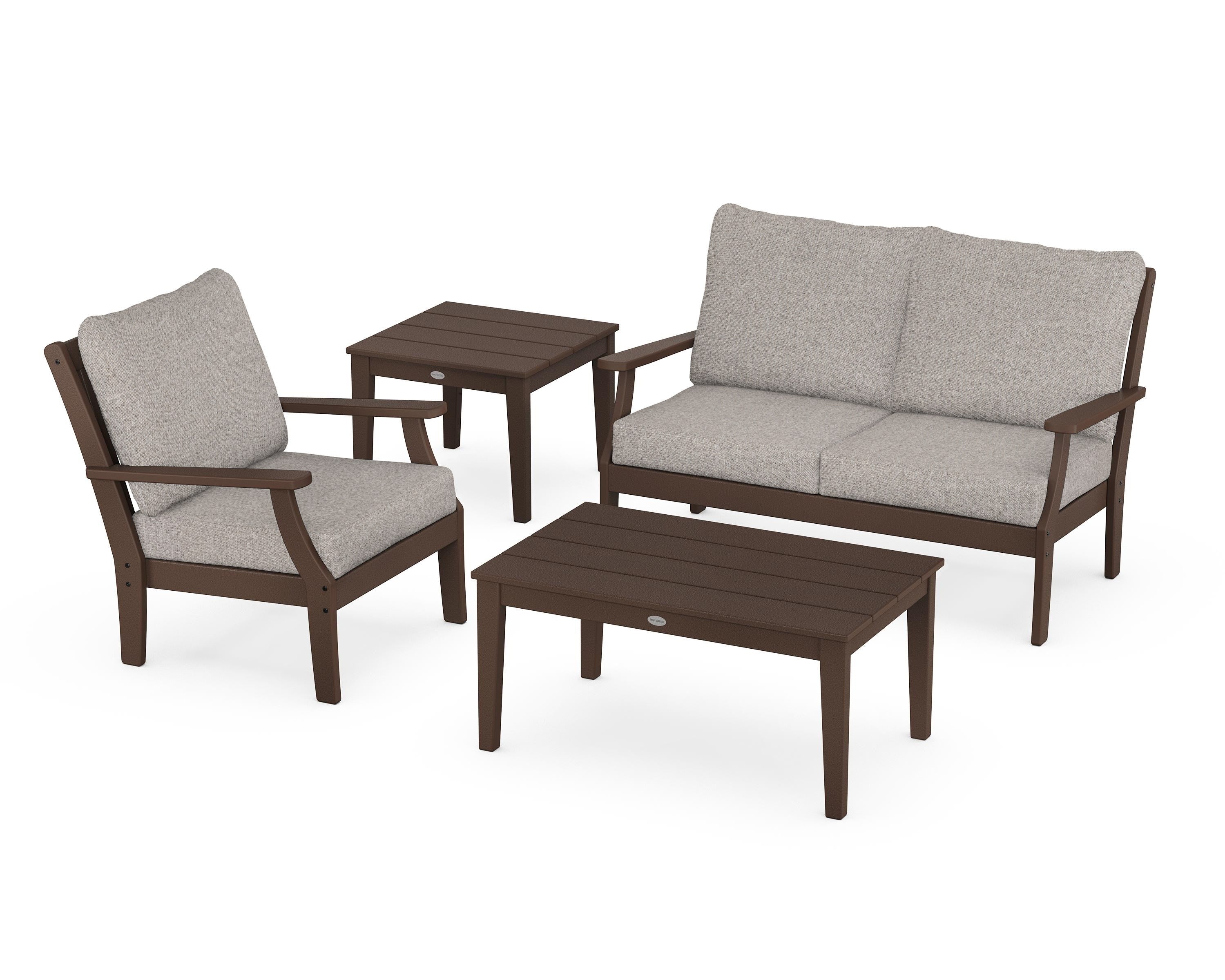 POLYWOOD Braxton 4-Piece Deep Seating Set in Mahogany / Weathered Tweed