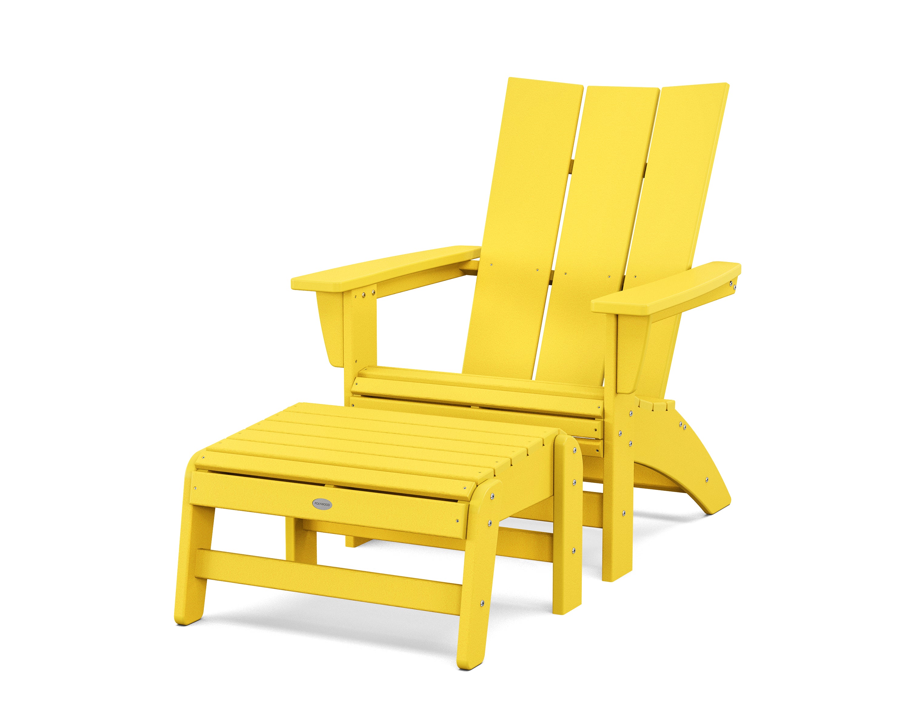 POLYWOOD Modern Grand Adirondack Chair with Ottoman in Lemon