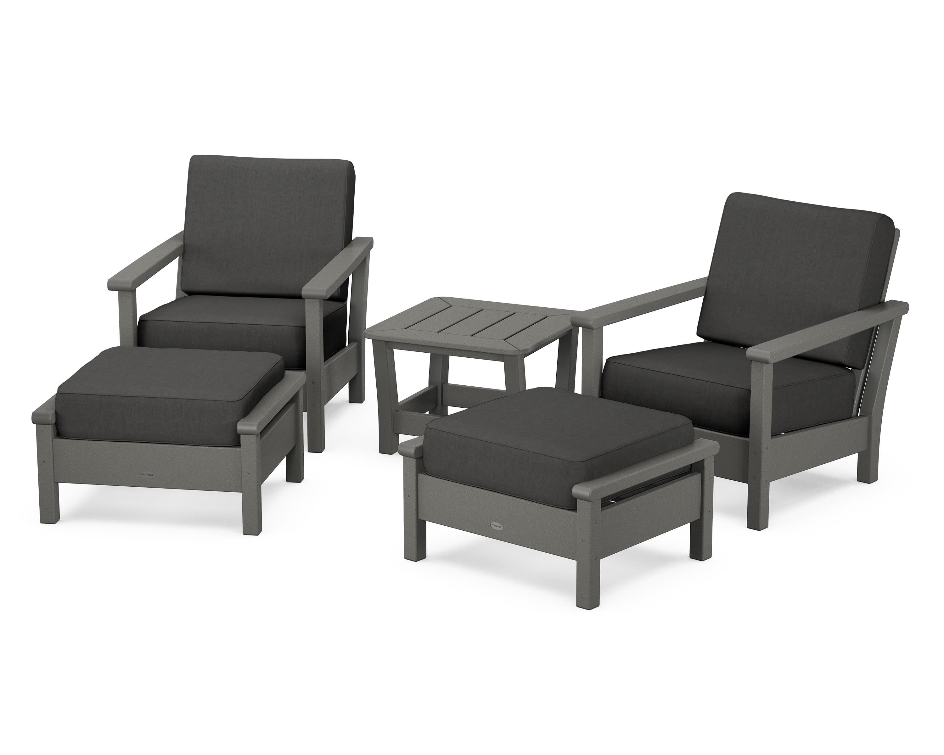 POLYWOOD Harbour 5-Piece Deep Seating Chair Set in Slate Grey / Spectrum Carbon