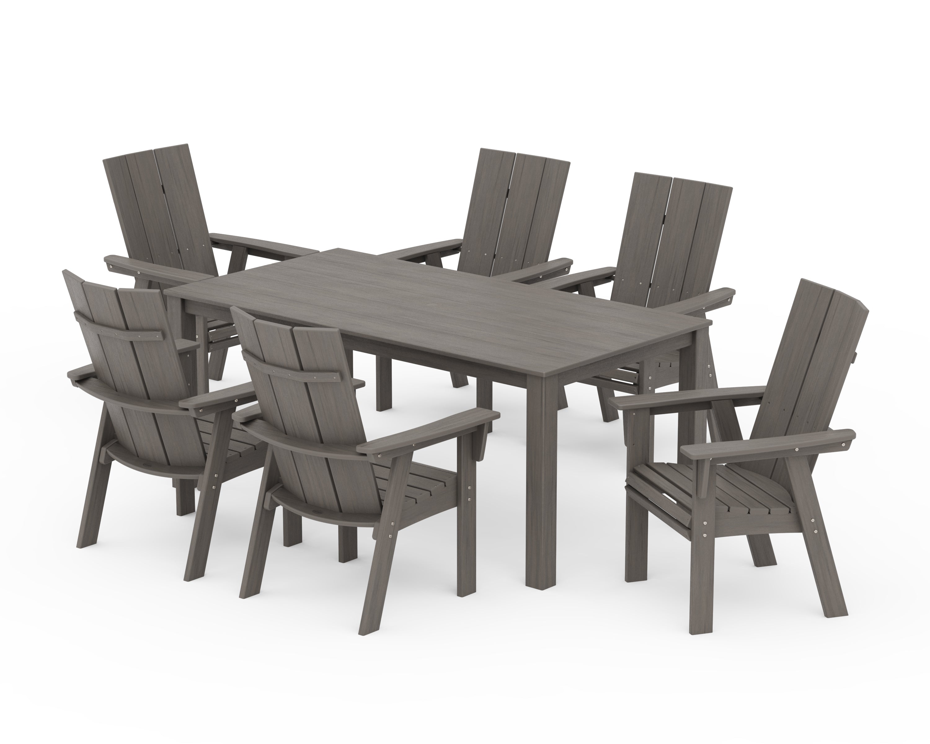 POLYWOOD Modern Curveback Adirondack 7-Piece Parsons Dining Set in Driftwood
