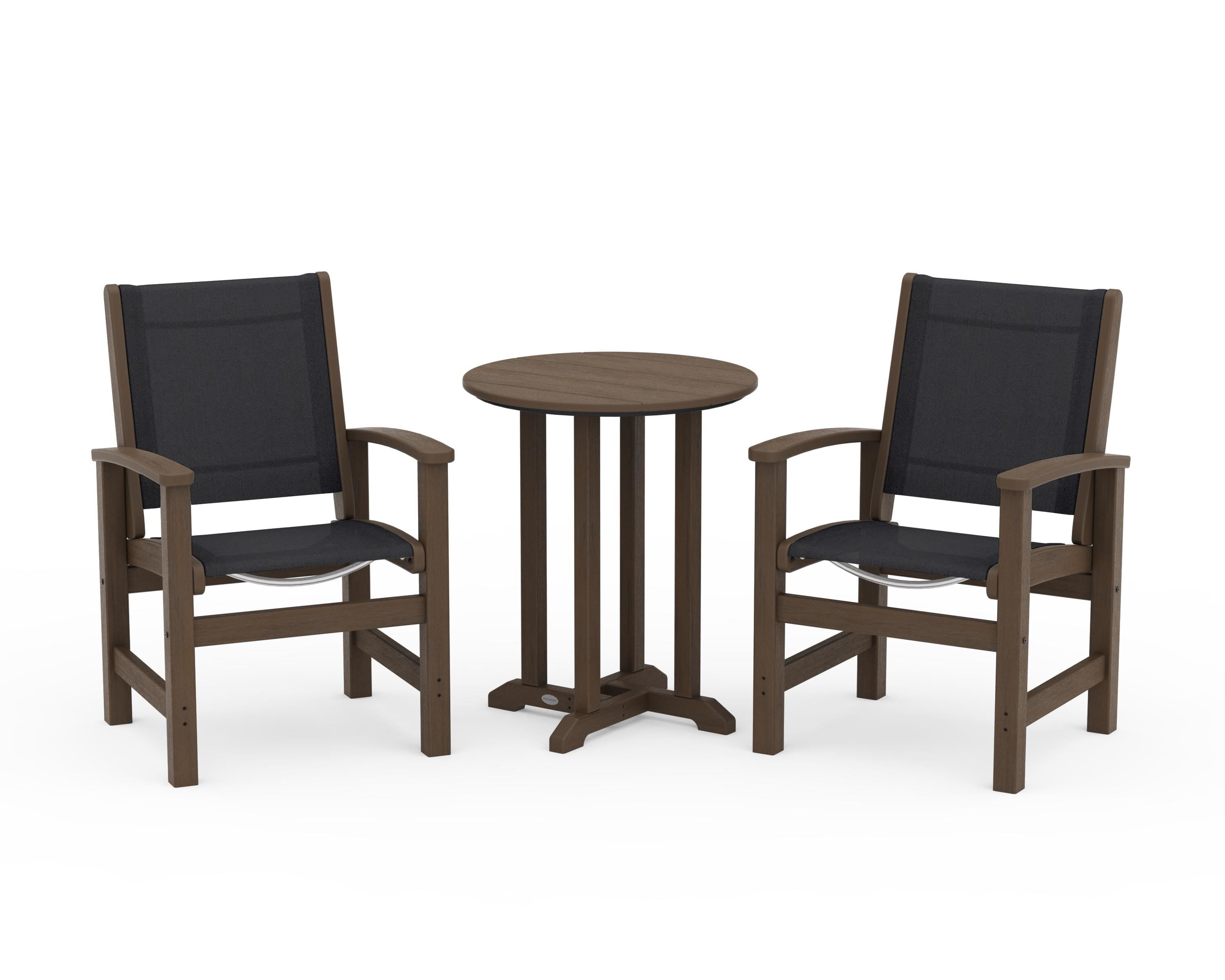 POLYWOOD Coastal 3-Piece Round Bistro Dining Set in Kona / Black Sling
