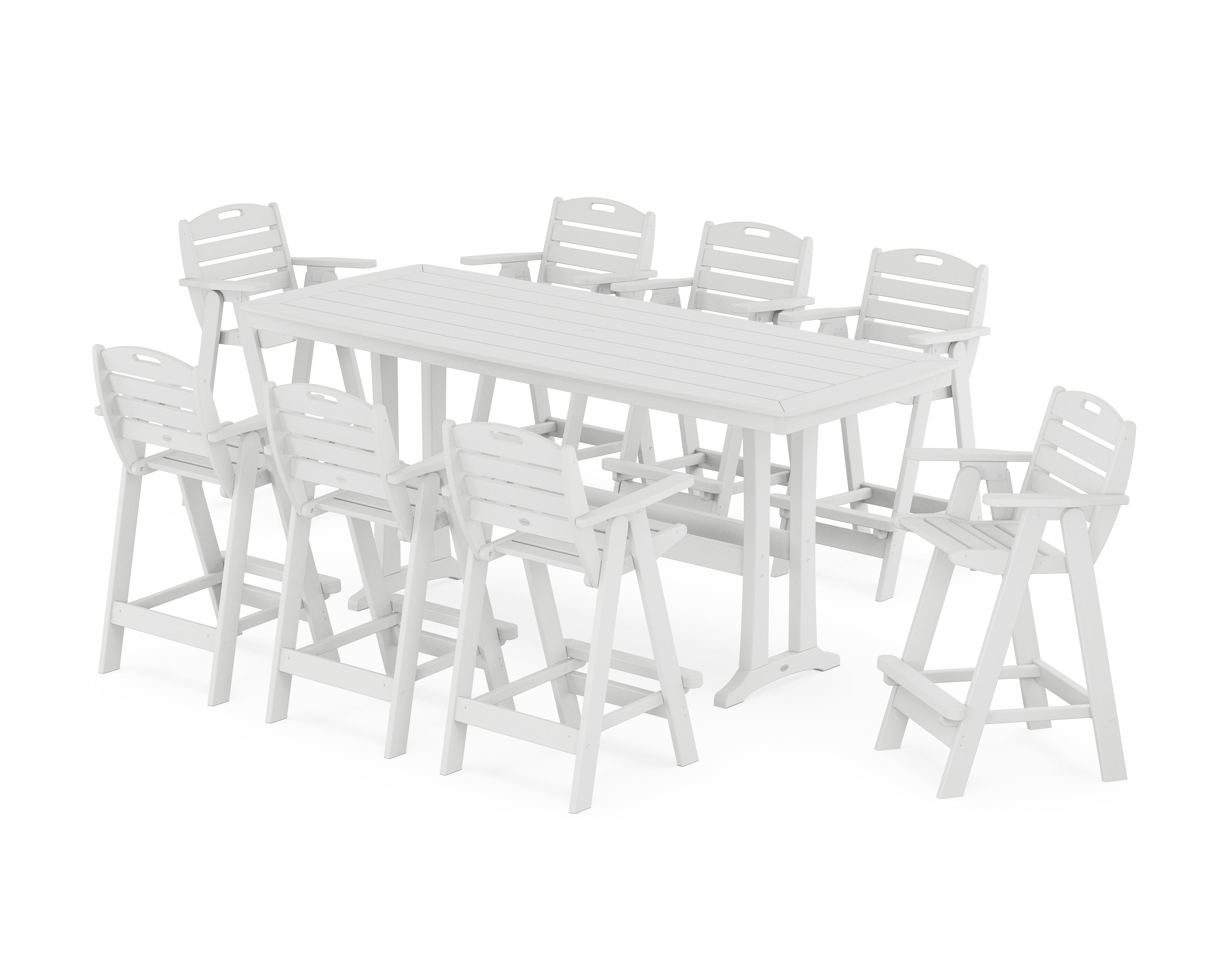 POLYWOOD Nautical 9-Piece Bar Set with Trestle Legs in White
