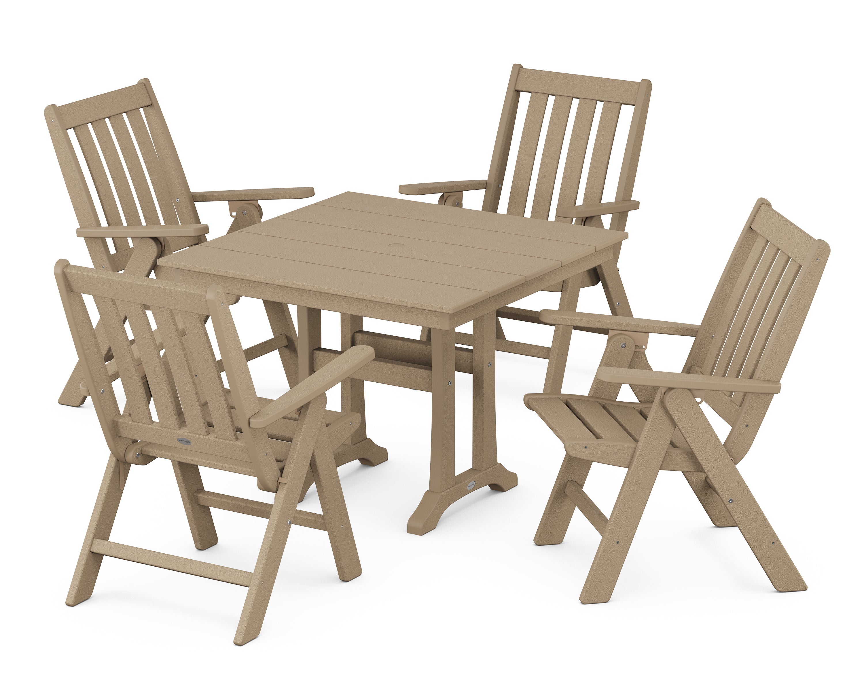 POLYWOOD Vineyard Folding 5-Piece Farmhouse Dining Set With Trestle Legs in Vintage Sahara