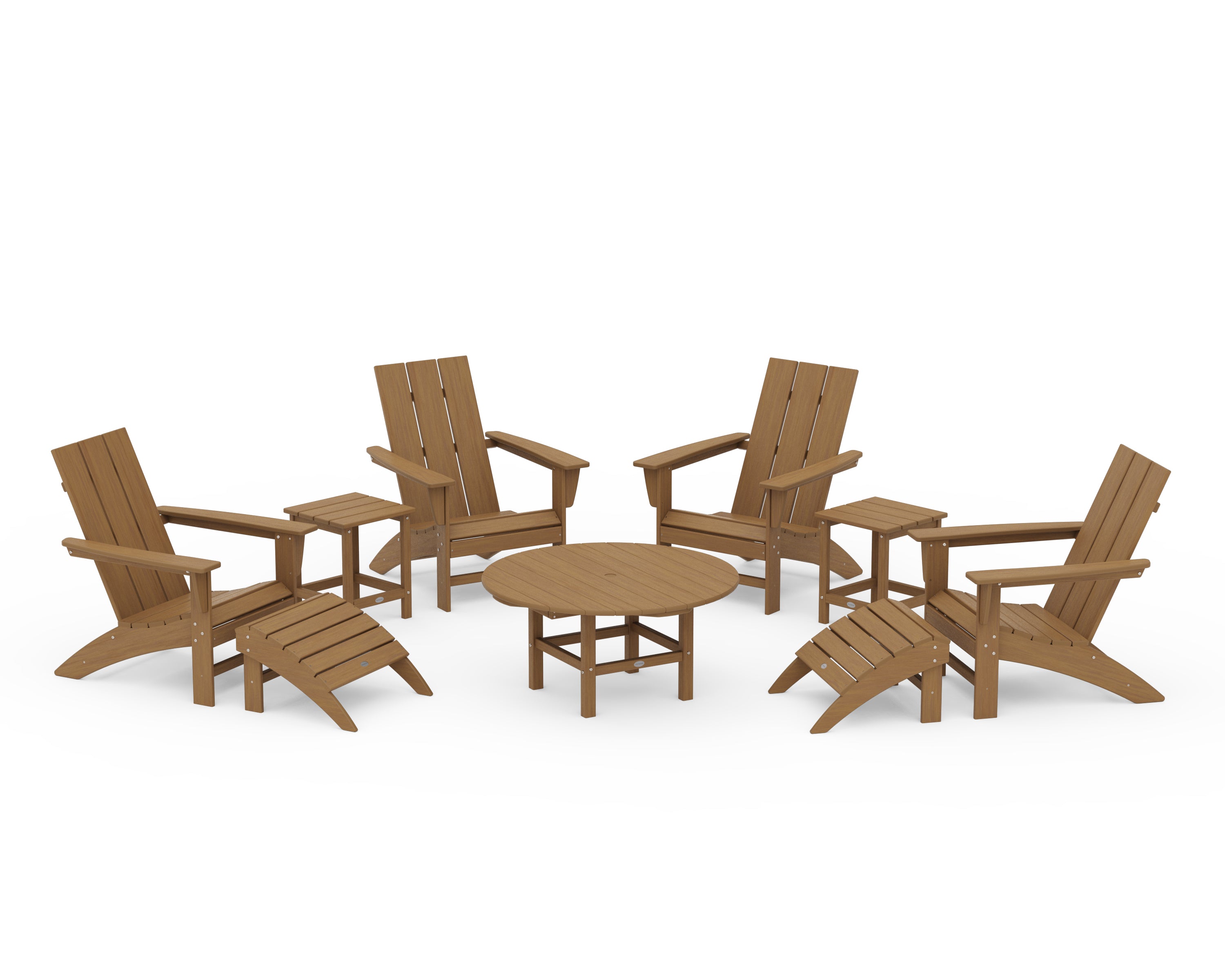 POLYWOOD Modern Adirondack Chair 9-Piece Conversation Set in Natural