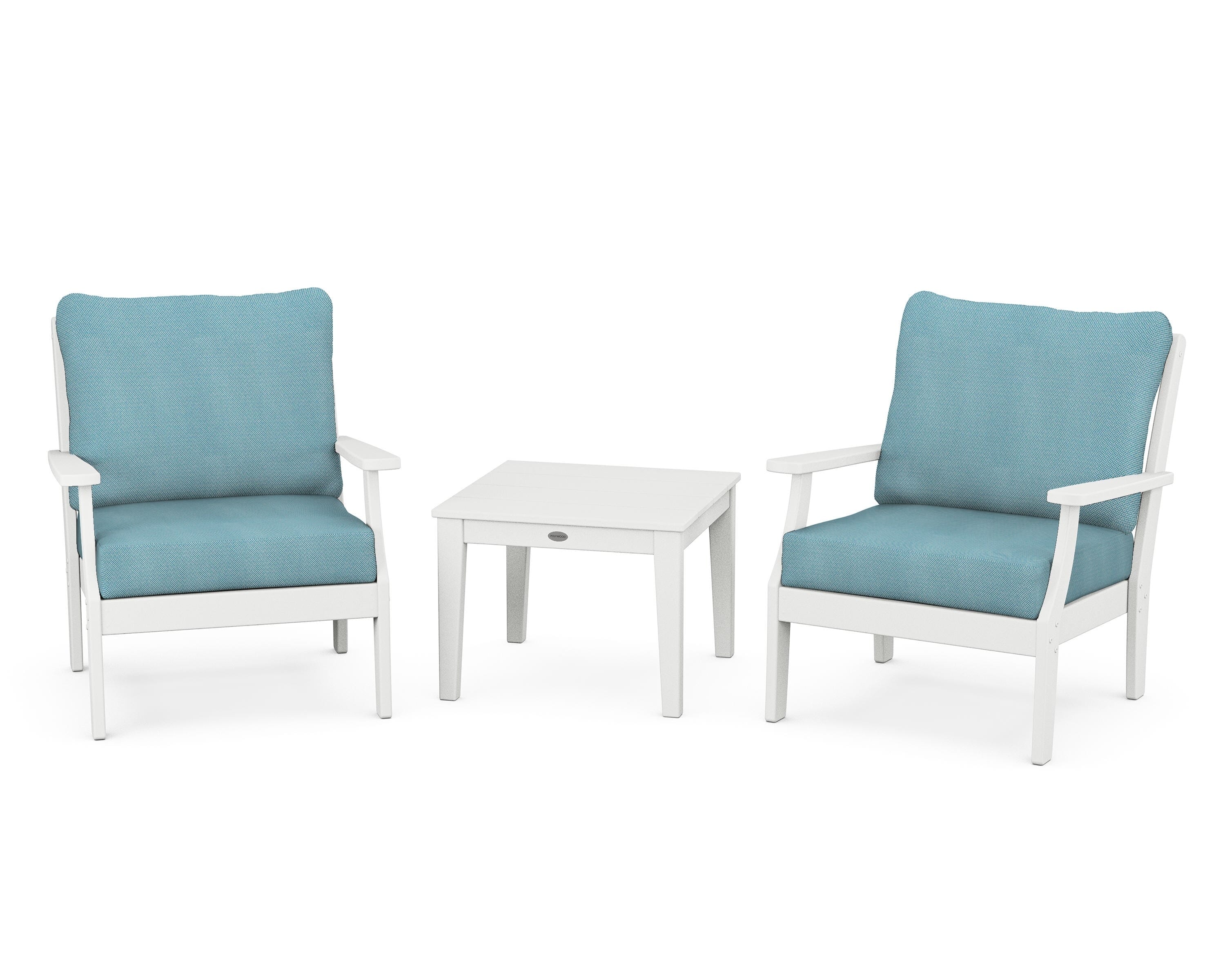 POLYWOOD Braxton 3-Piece Deep Seating Set in White / Lattice Sky Blue